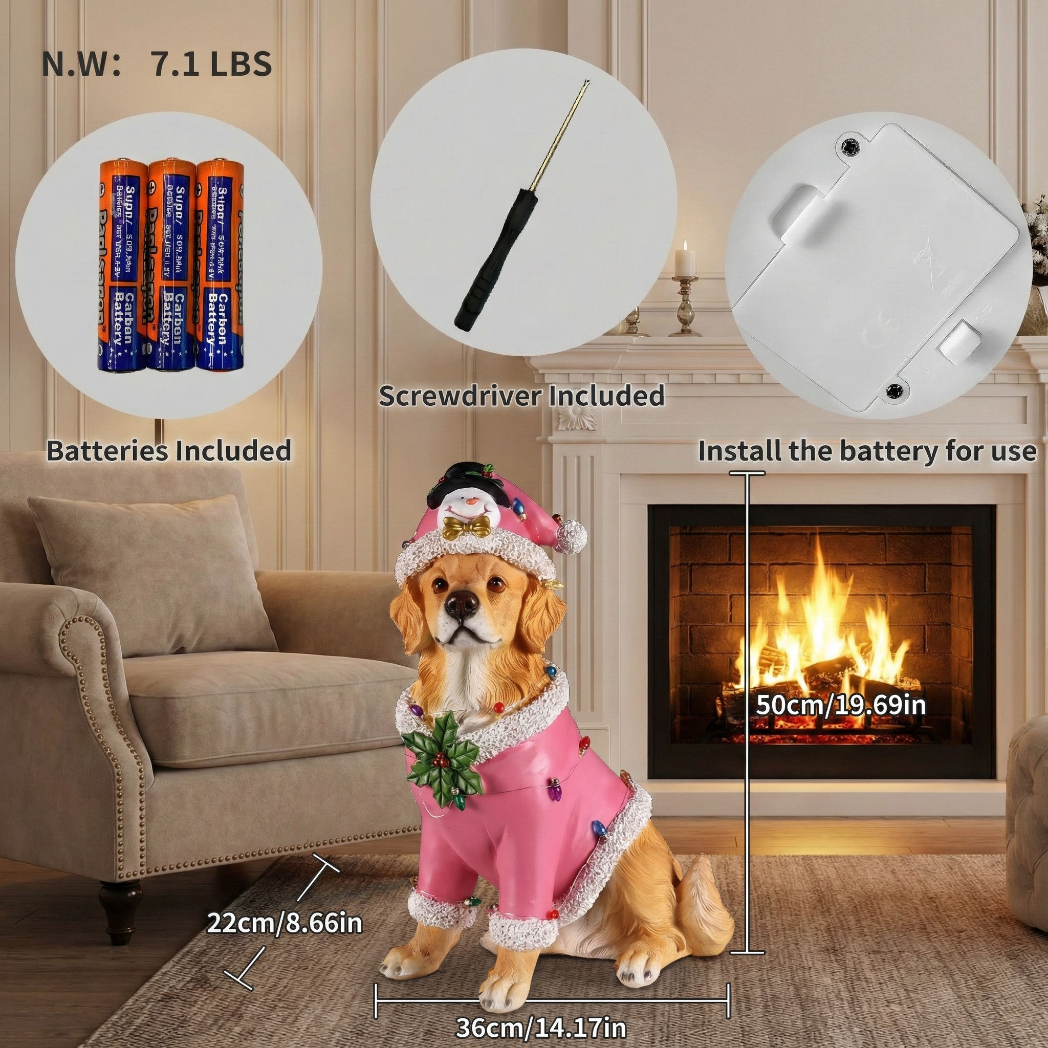Christmas Golden Retriever Statue, Holiday Dog Figurine in Pink Santa Outfit image 2