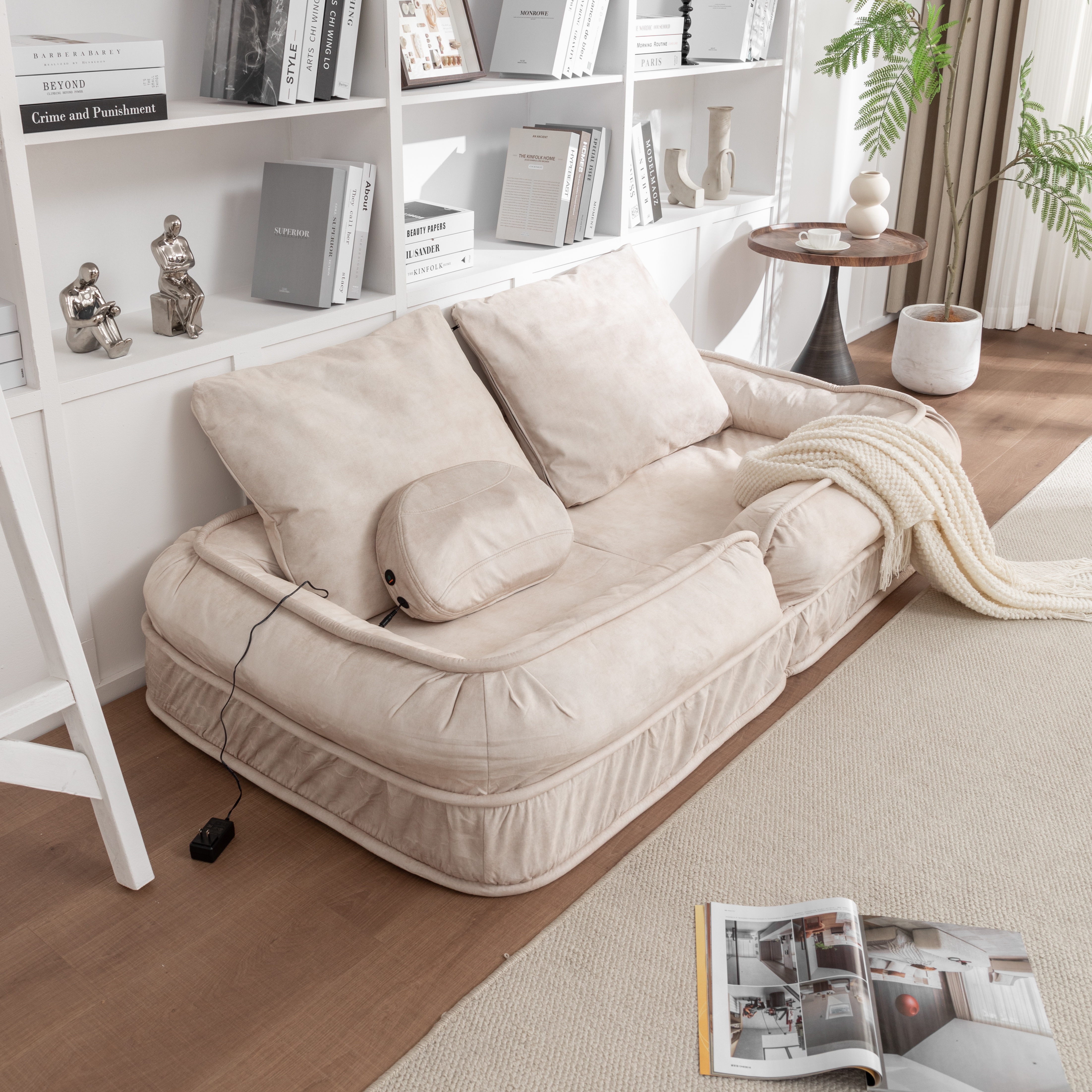 Upholstered Human Dog Bed for Adult & Pets,with 5 Adjustable Position &Massage Pillow, Bean Bag floor sofa with 2 Soft Pillows image 2