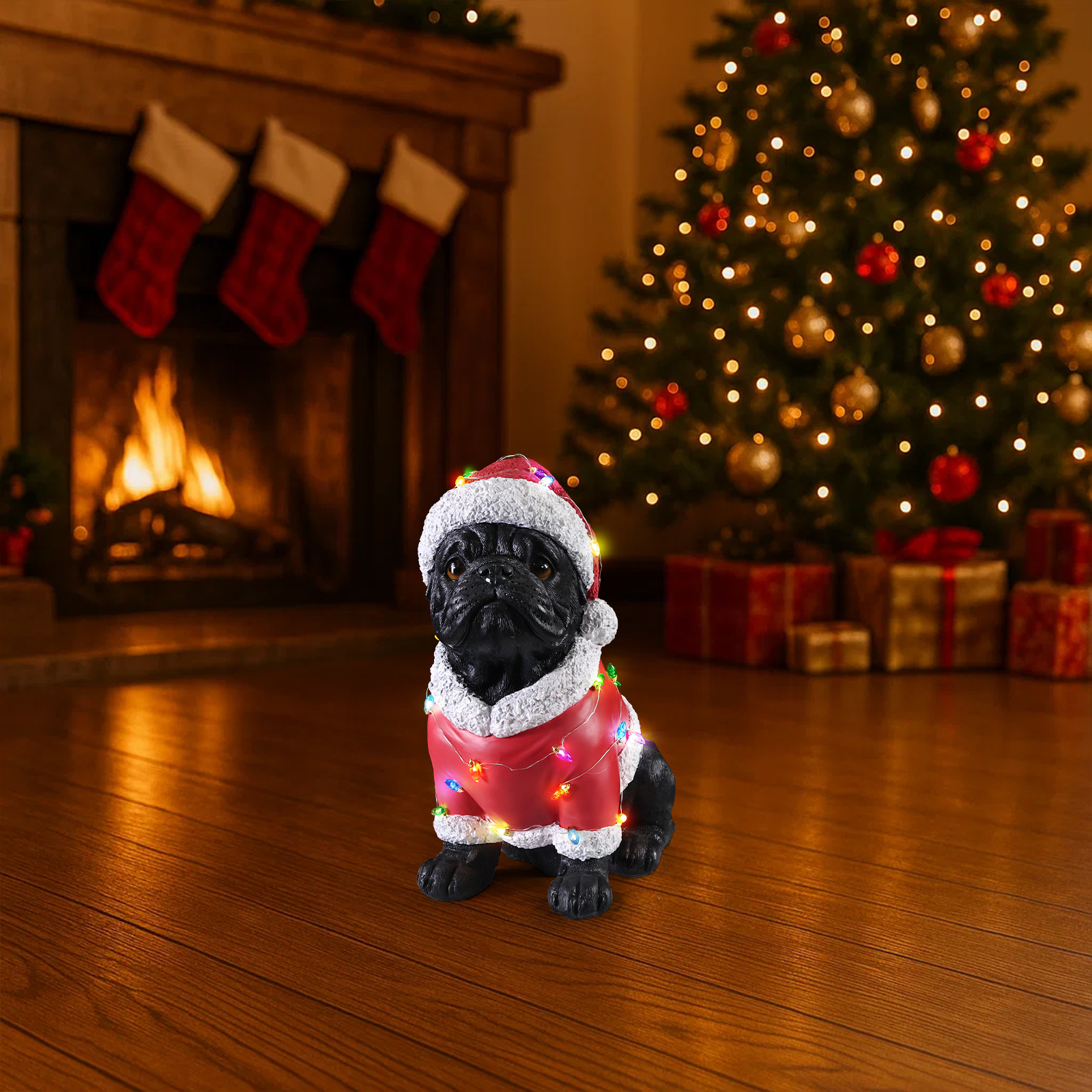 Christmas Pug Statue, Holiday Dog Figurine in Santa Outfit image 6