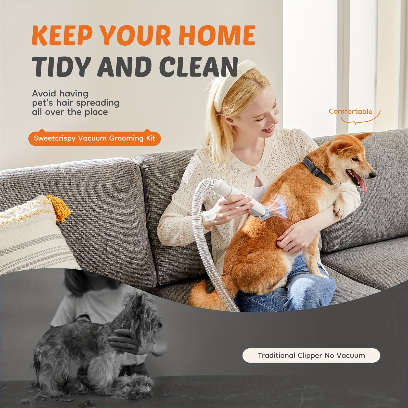 5-in-1 Dog Grooming Vacuum Kit Strong Pet Hair Removal Professional Clippers 6 Guide Combs Pet Grooming Tools for Dogs Cats image 2