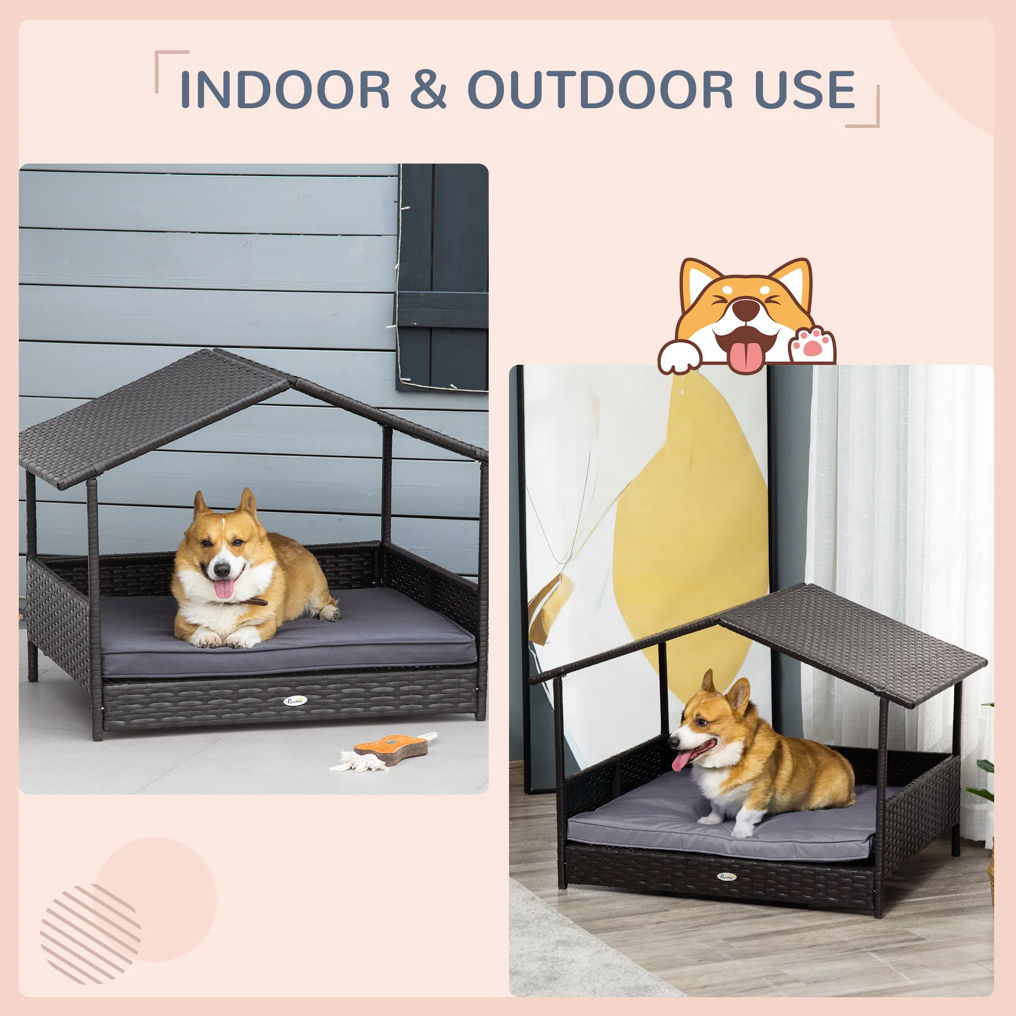 Wicker Pet House Dog Bed with Cushion image 6