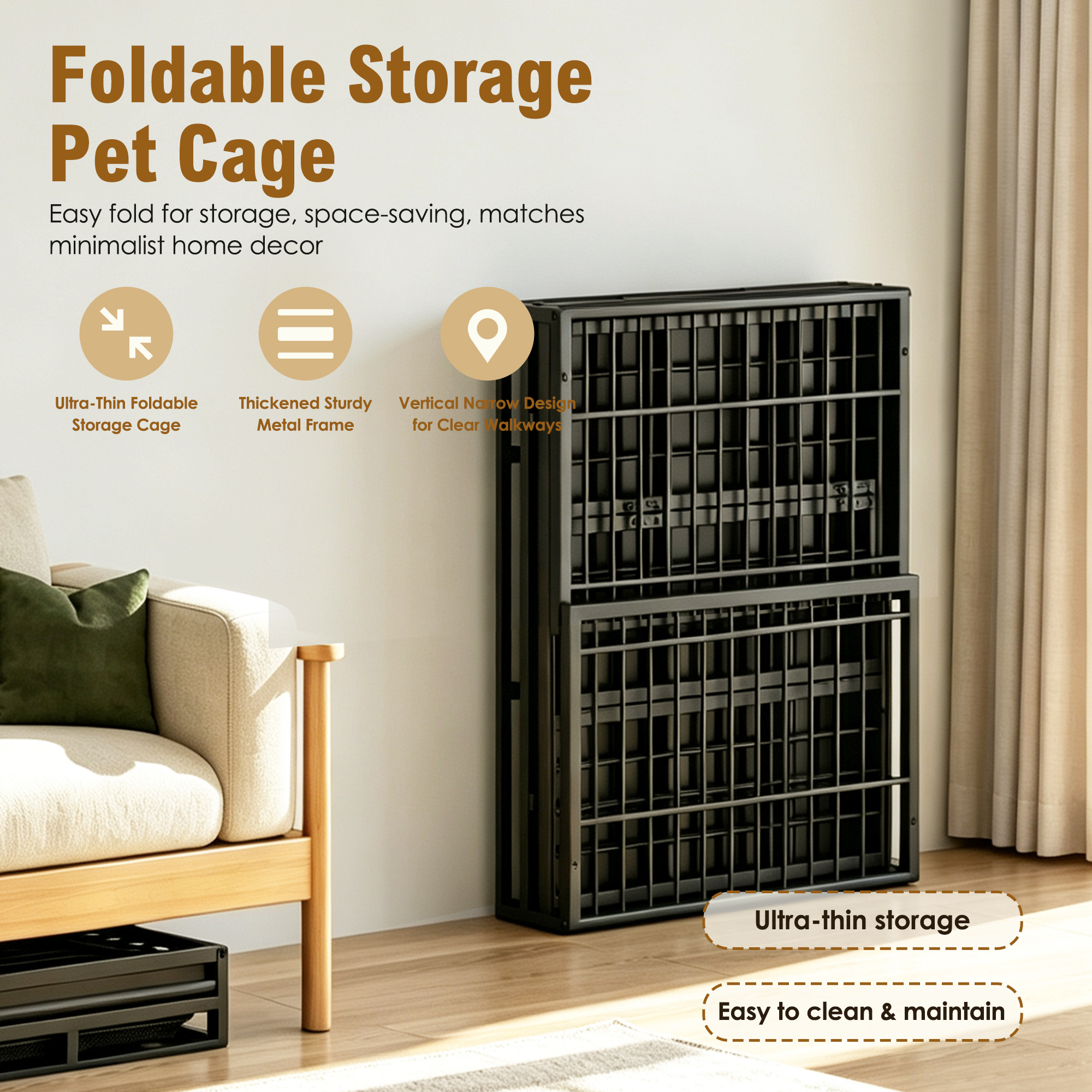 Heavy Duty Dog Crate , Mobile Pet Kennel with Lockable Wheels & Rotary Twist-Latch, Indoor Outdoor Metal Cage with Perforated Top image 13