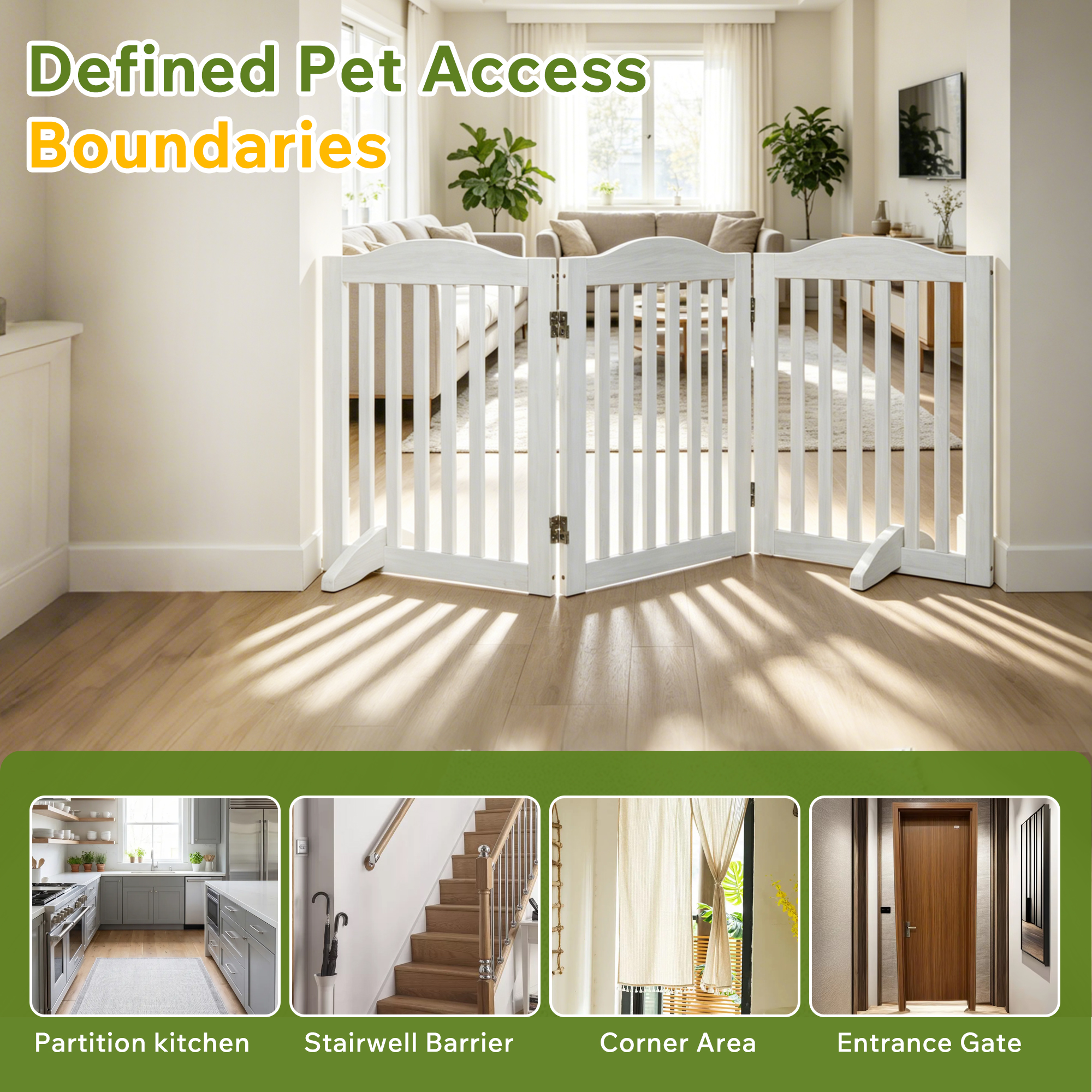 Wooden Freestanding Foldable Pet Gate for Dogs, 24 inch 3 Panels Step Over Fence, Dog Gate for The House, Doorway, image 2