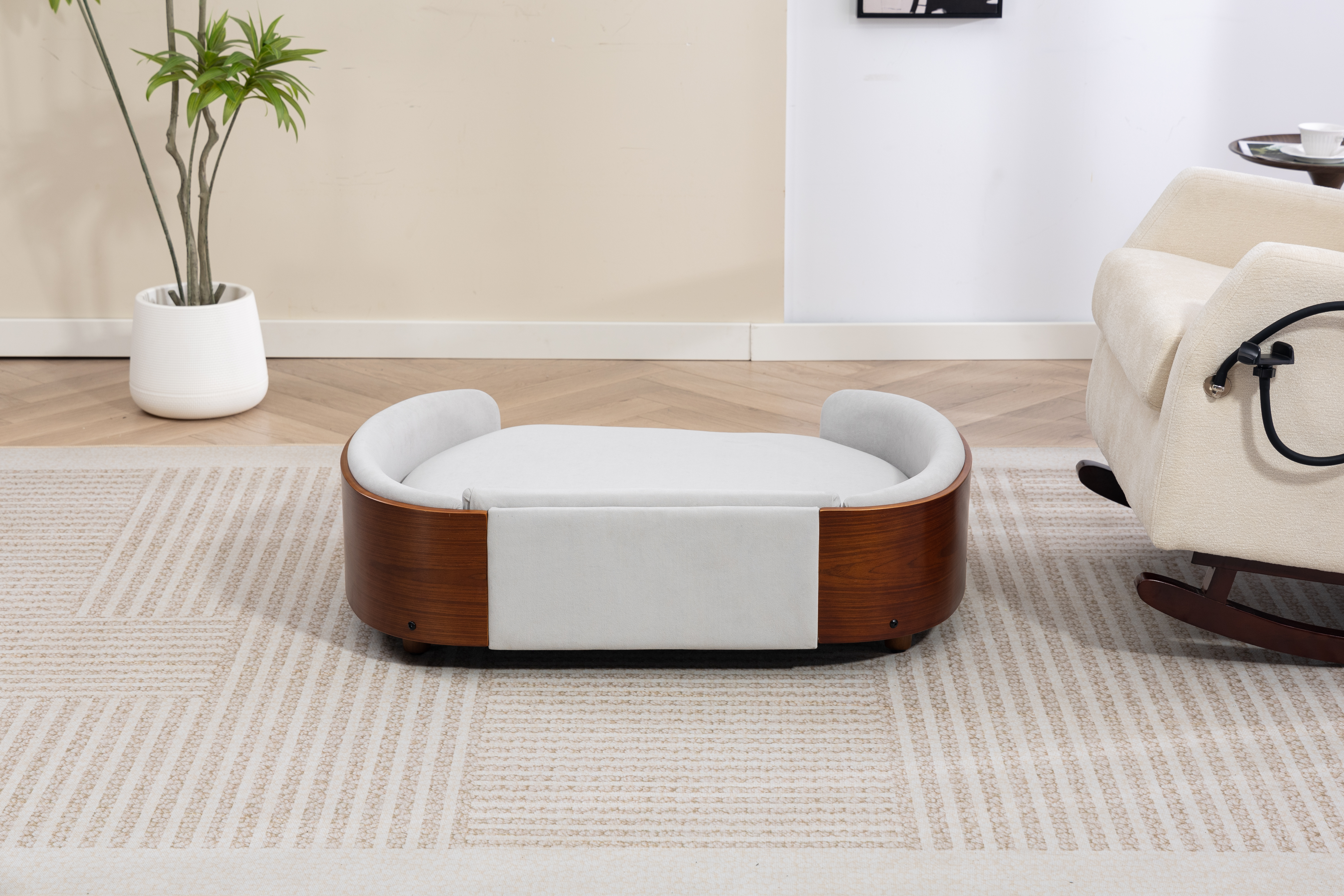 Scandinavian style Elevated Dog Bed Pet Sofa With Solid Wood legs and Walnut Bent Wood Back, Velvet Light Gray,Large Size image 18