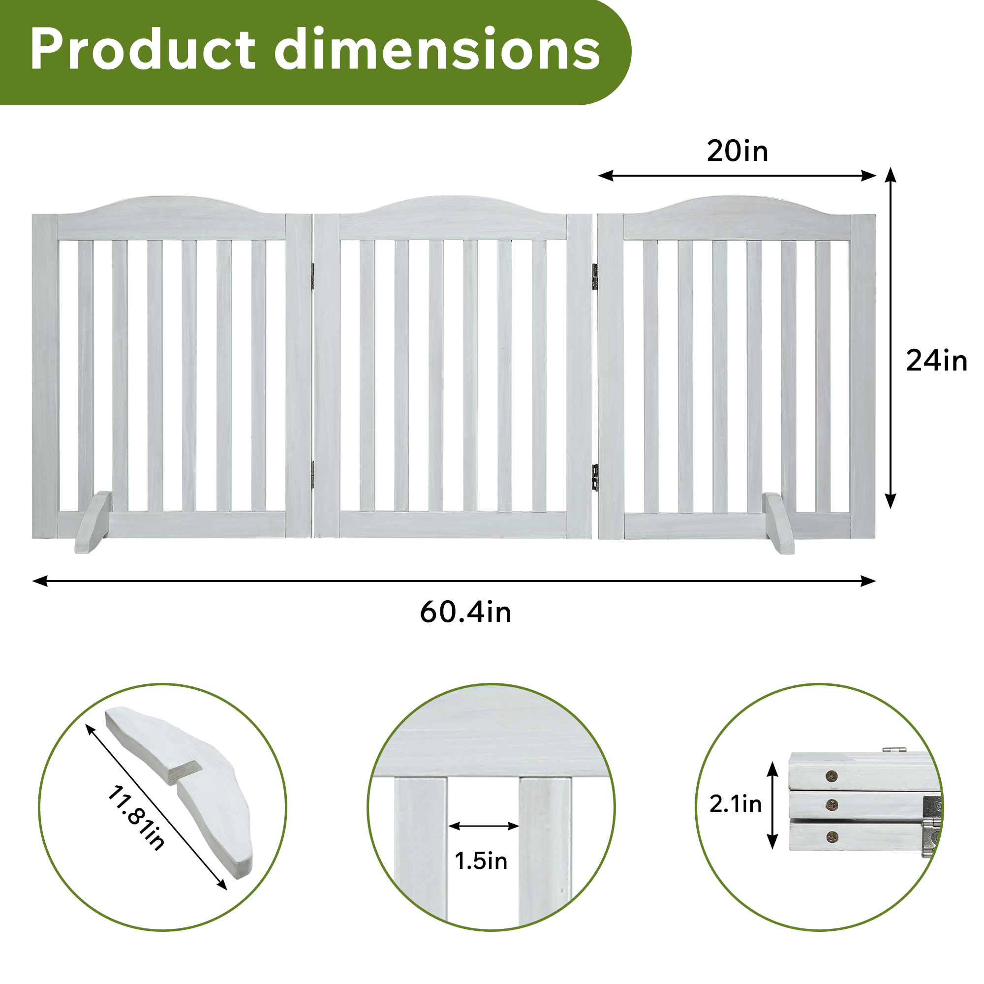 Wooden Freestanding Foldable Pet Gate for Dogs, 24 inch 3 Panels Step Over Fence, Dog Gate for The House, Doorway, image 5