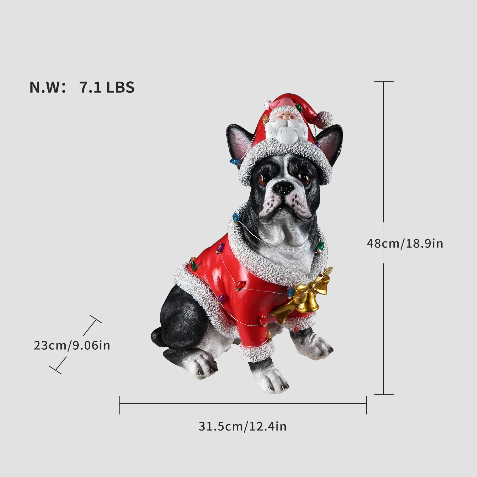 Christmas French Bulldog Statue, Holiday Dog Figurine in Santa Outfit image 21