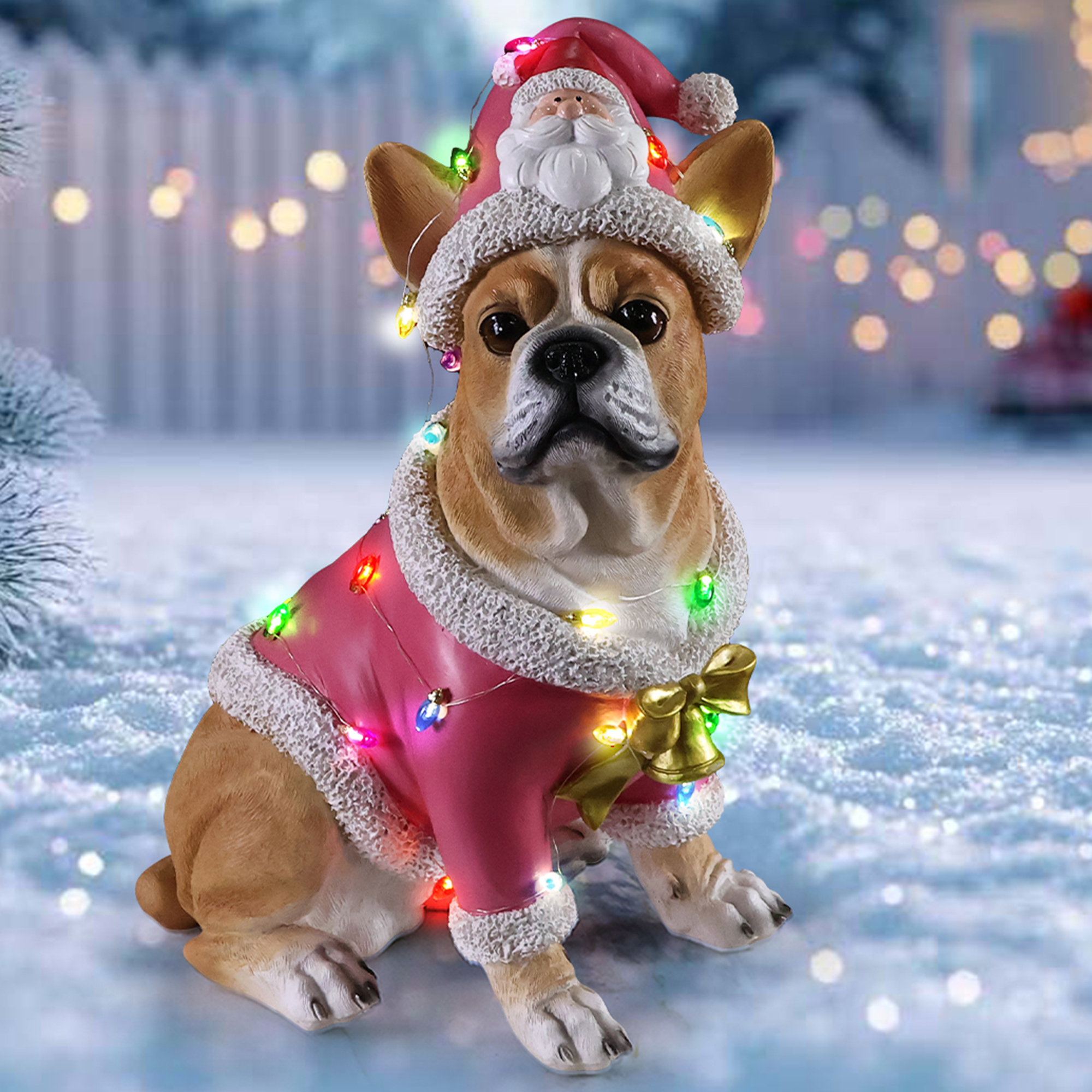 Christmas French Bulldog Statue,Holiday Dog Figurine in Pink Santa Outfit image 5