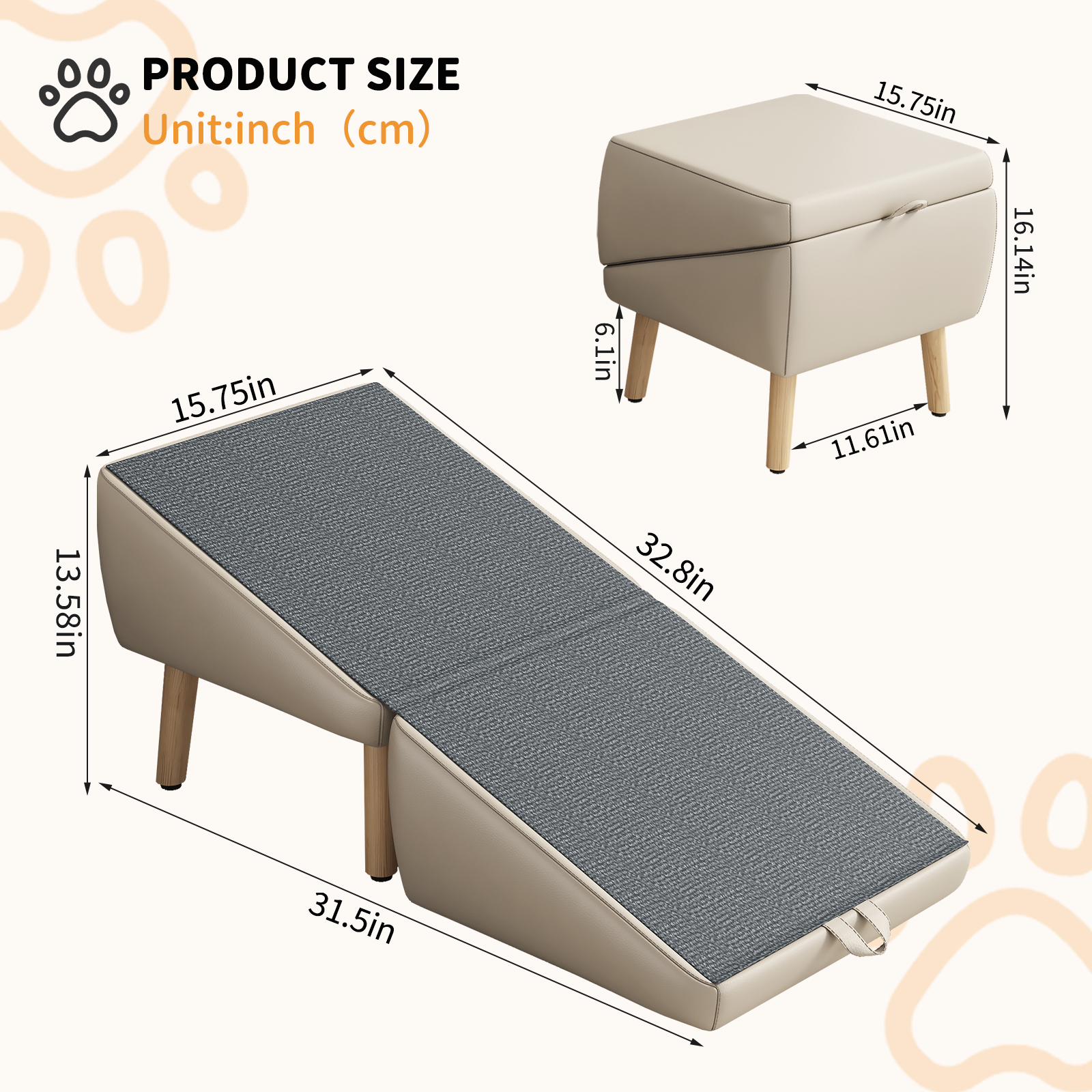 (UPGRADED) Dog Stairs for Small Dogs and Cats, Dog Ramp for Couch and Bed, Foldable 2-in-1 Wooden Pet Steps for Puppy, Split Ottoman Design (Light Grey) image 11