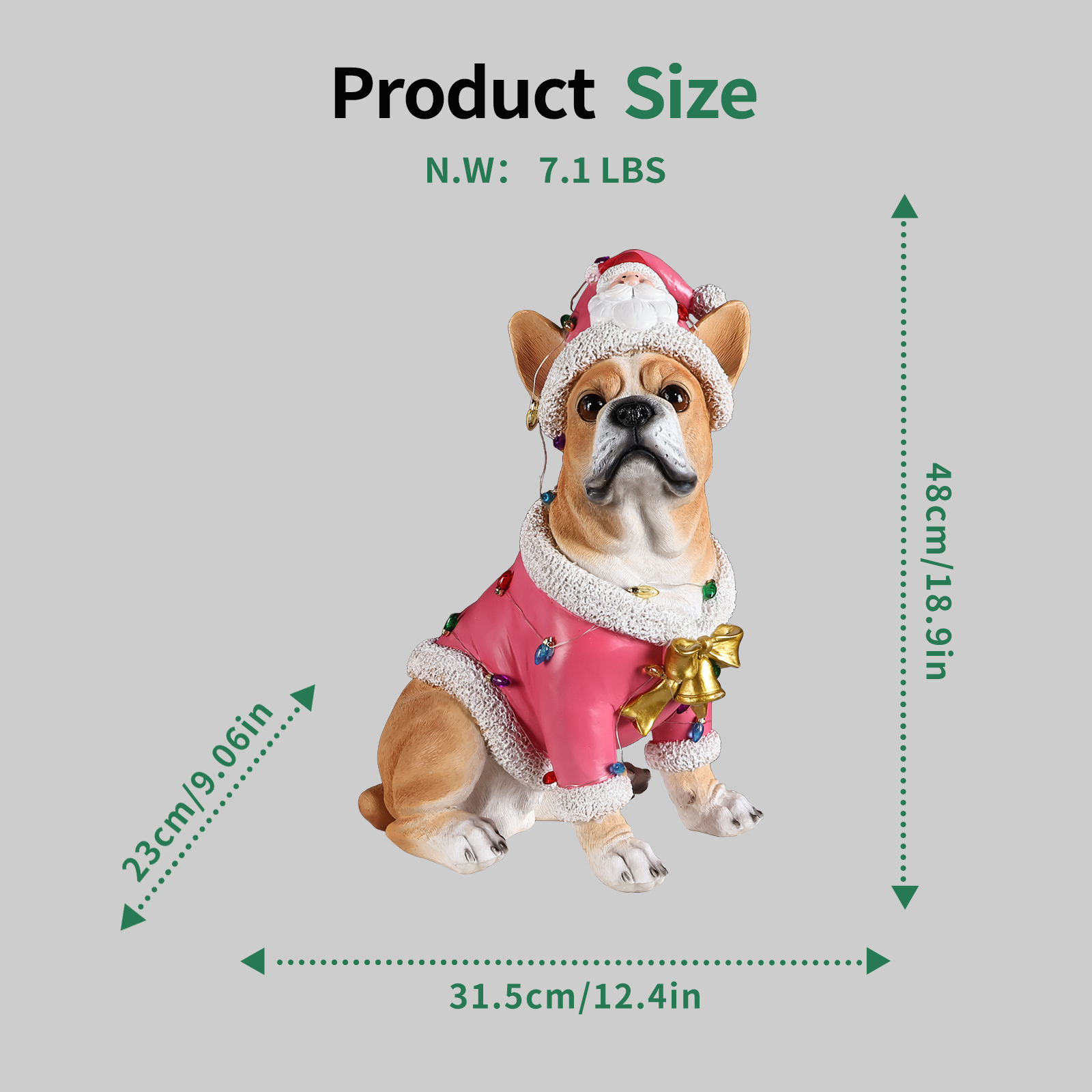 Christmas French Bulldog Statue,Holiday Dog Figurine in Pink Santa Outfit image 2