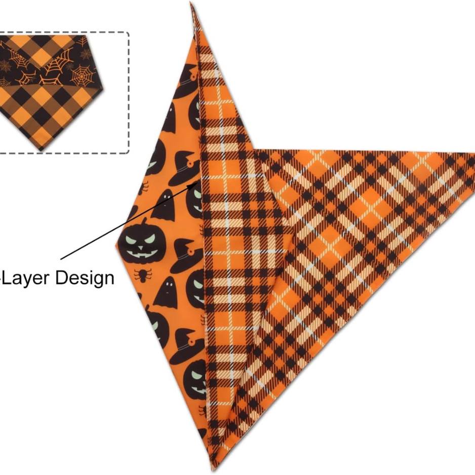 Dog Bandanas 2PCS Halloween Pumpkin Spider Web Large Dogs image 4