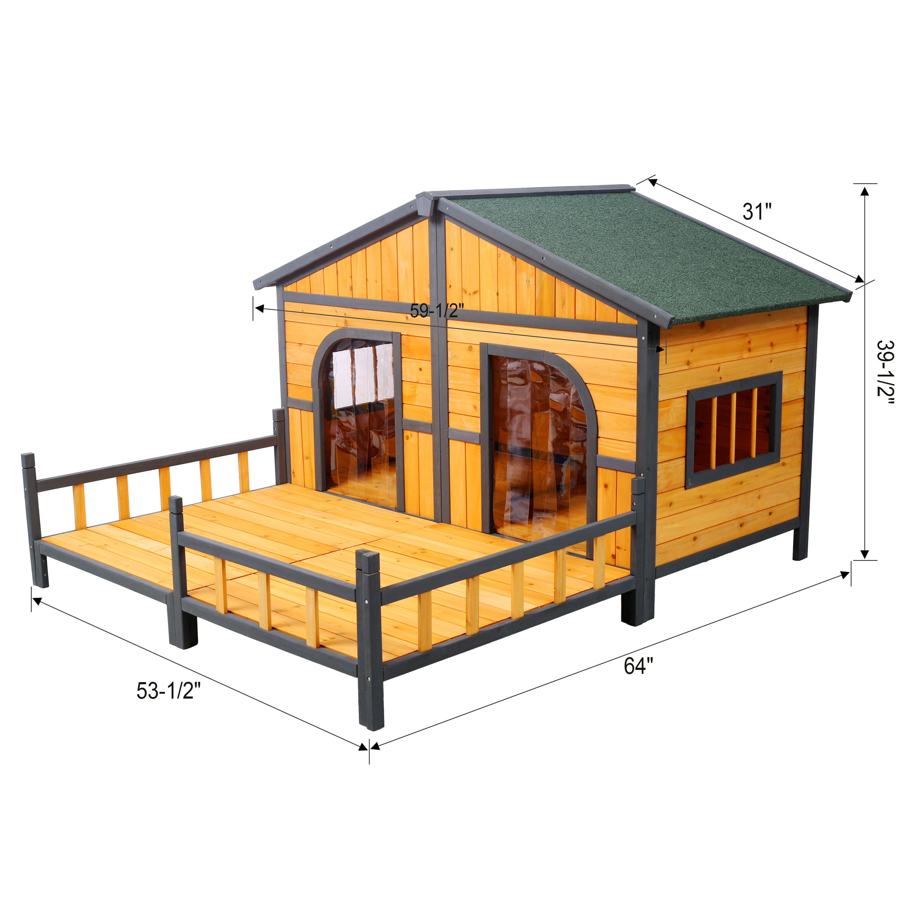 Wooden Large Dog House Outdoor Double XL Dog Kennel with Elevated Floor and Porch, Weatherproof Puppy Shelter for Small and Medium Breed Dogs, Natural image 14