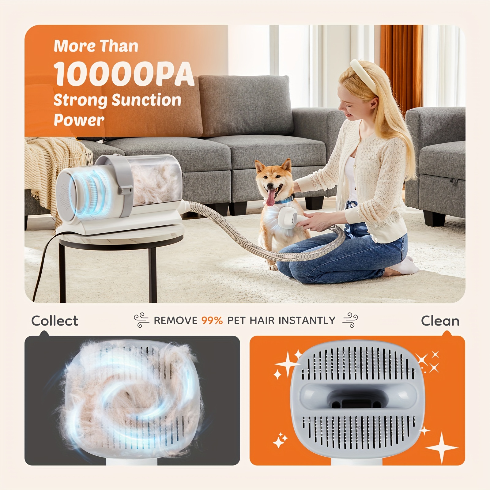 5-in-1 Dog Grooming Vacuum Kit Strong Pet Hair Removal Professional Clippers 6 Guide Combs Pet Grooming Tools for Dogs Cats image 5