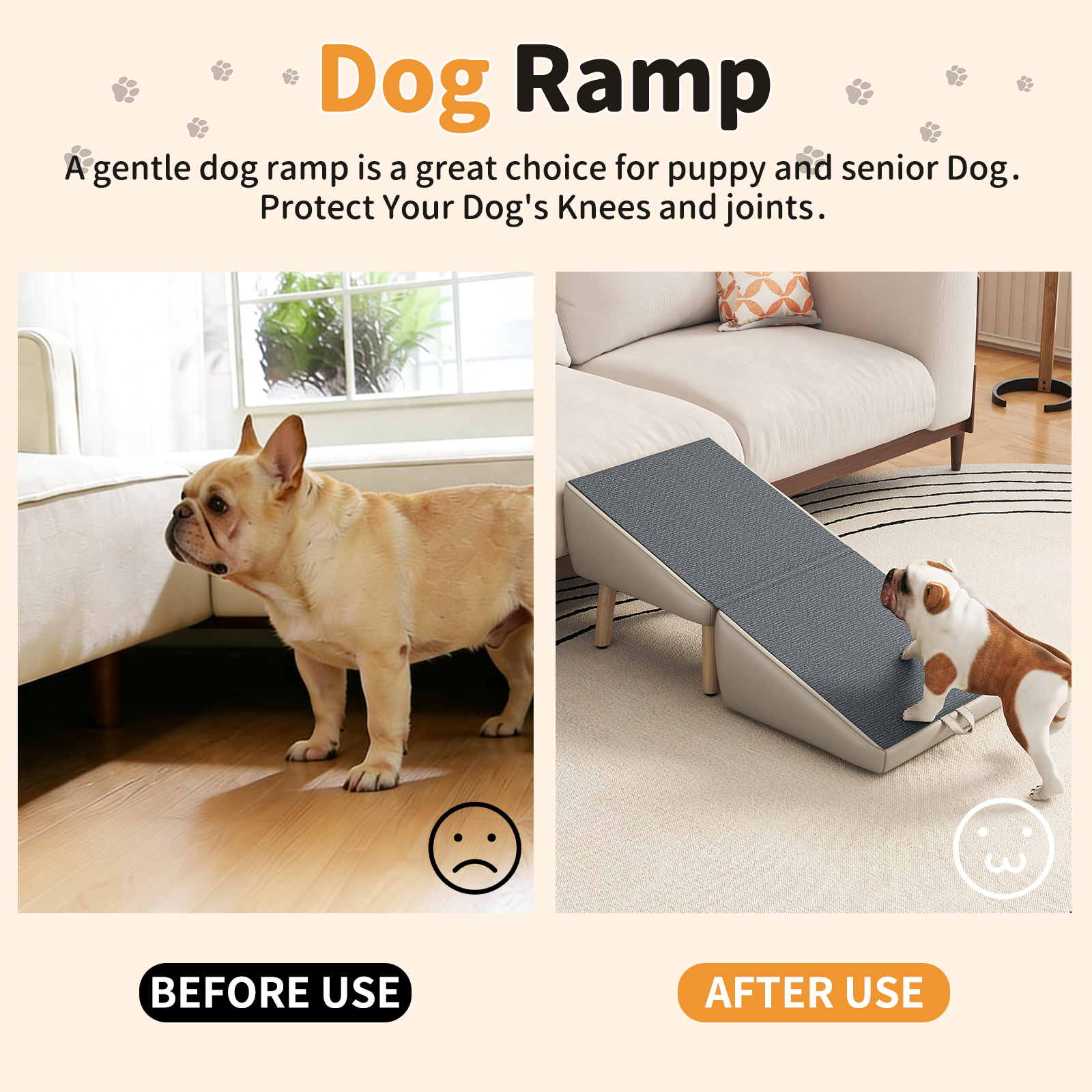(UPGRADED) Dog Stairs for Small Dogs and Cats, Dog Ramp for Couch and Bed, Foldable 2-in-1 Wooden Pet Steps for Puppy, Split Ottoman Design (Light Grey) image 7