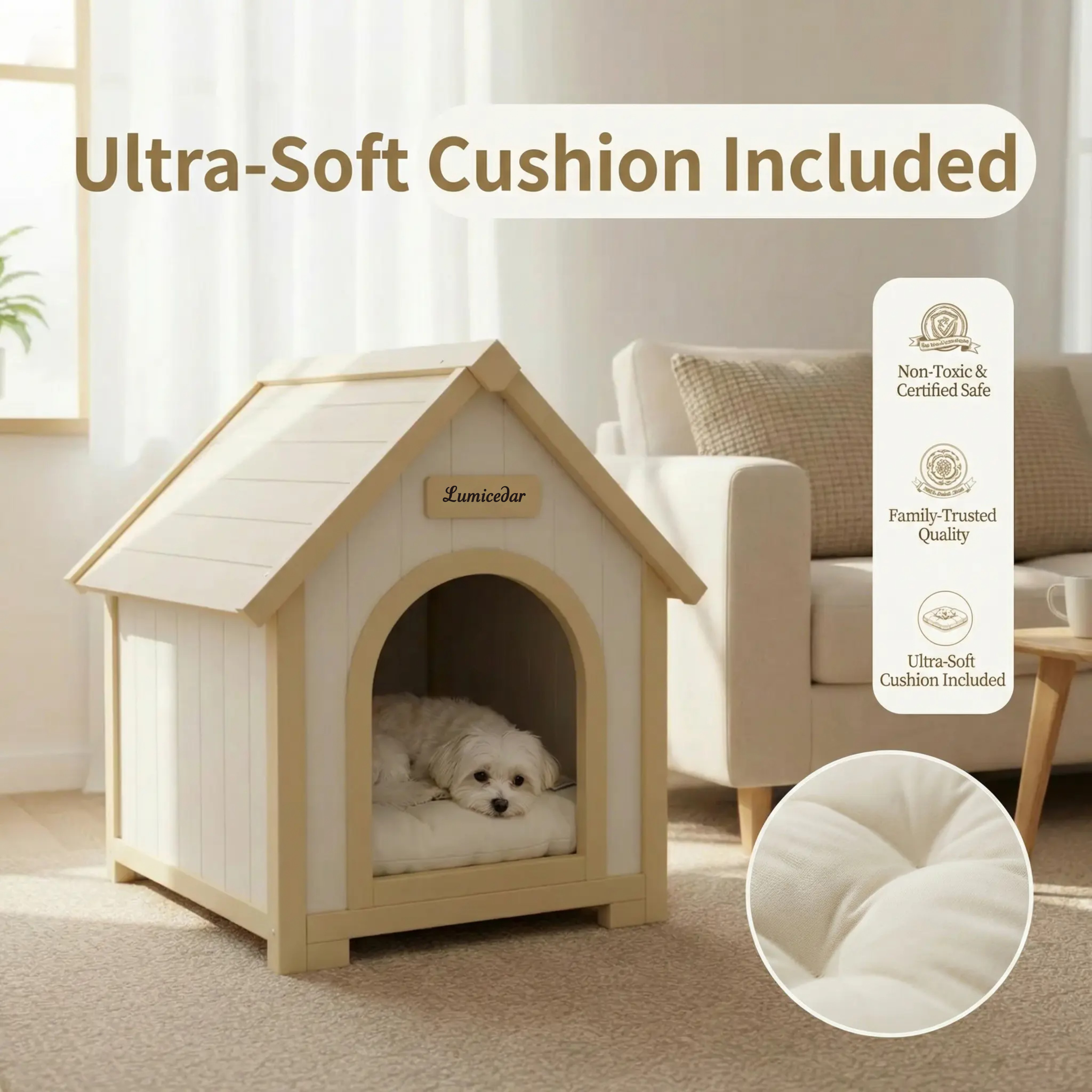 Modern Indoor Wooden Dog House with EVA Cushion – Solid Cedar Pet House for Small Dogs & Cats image 16