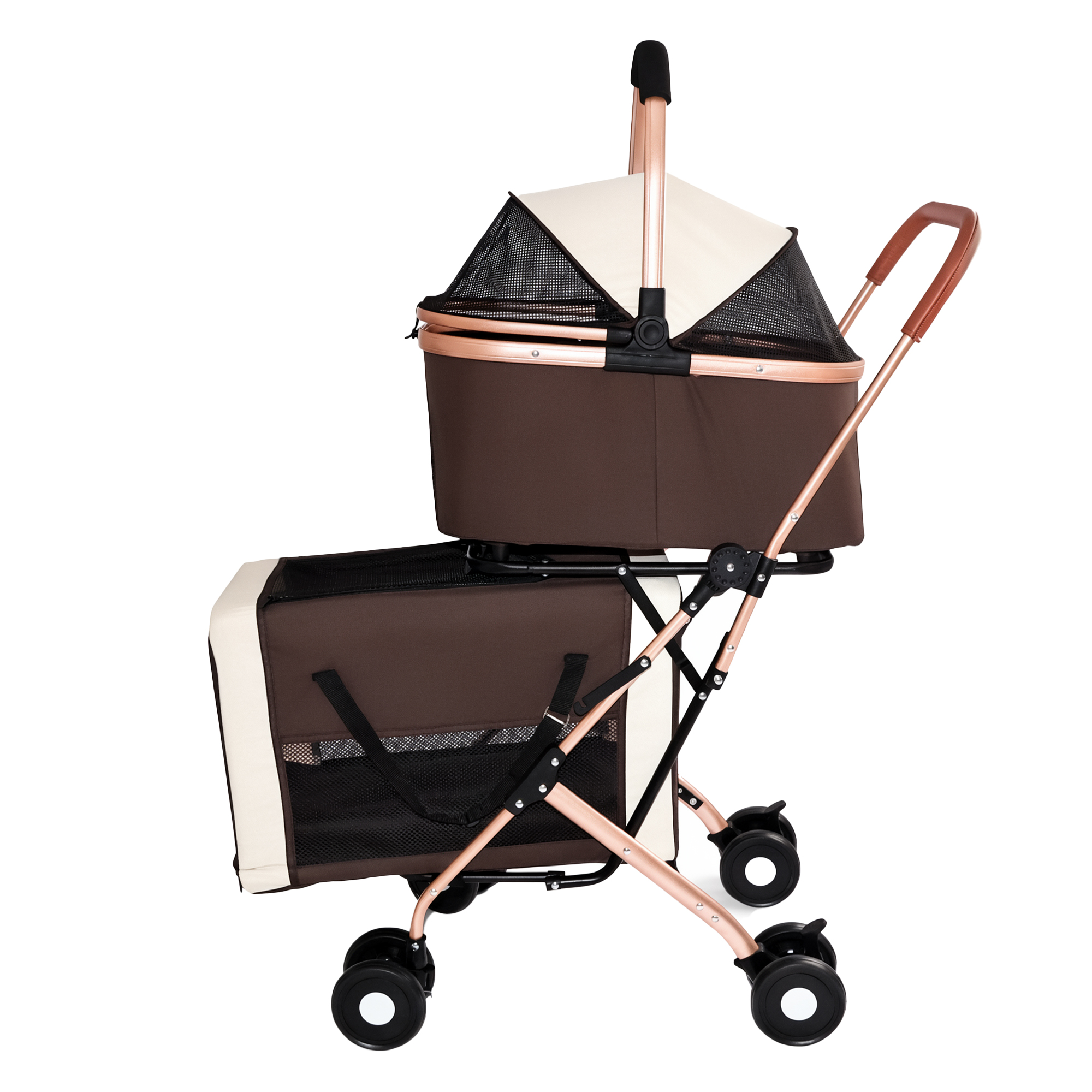 3-in-1 Double Pet Stroller For Small Medium Dogs Cats, Foldable Frame Convertible Pet Carrier Tote, Shockproof Wheels With Brake System, Dual Fixed Safety Leashes For Multi-Pet Households image 2