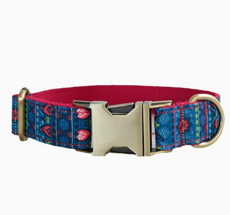 New Red Lotus Dog Collar Pet Supplies Export Leash Set Bronze Buckle image 4