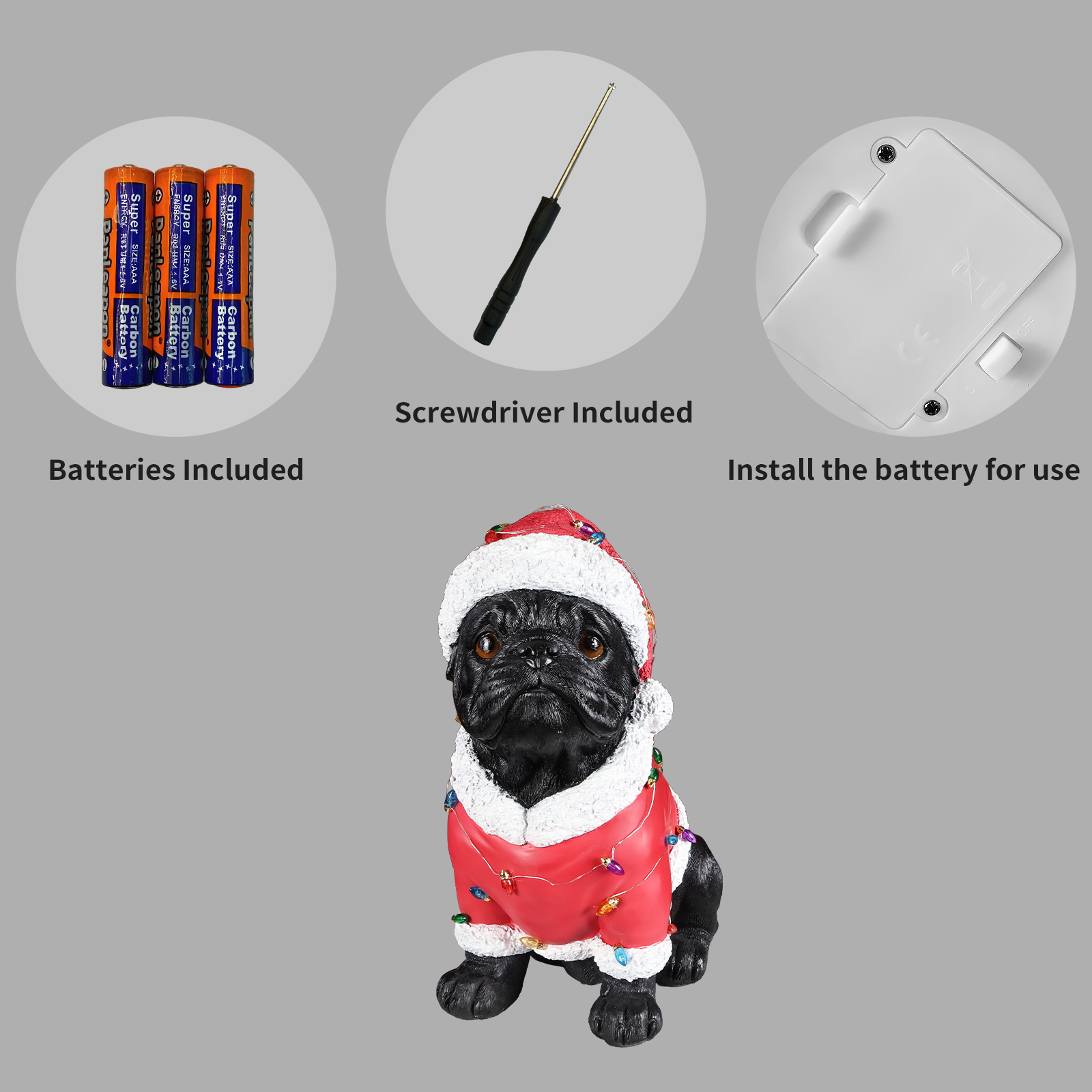 Christmas Pug Statue, Holiday Dog Figurine in Santa Outfit image 16