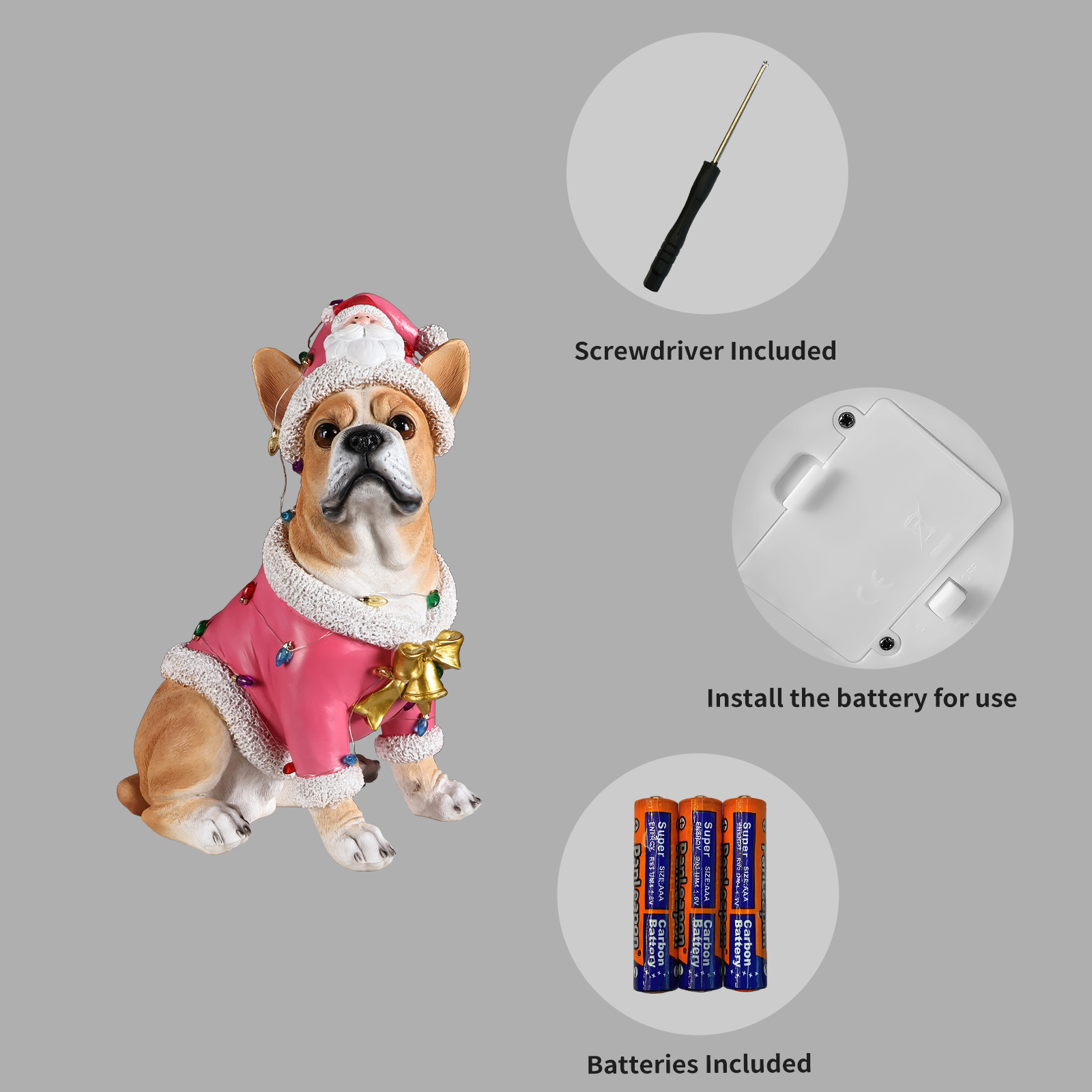 Christmas French Bulldog Statue,Holiday Dog Figurine in Pink Santa Outfit image 4