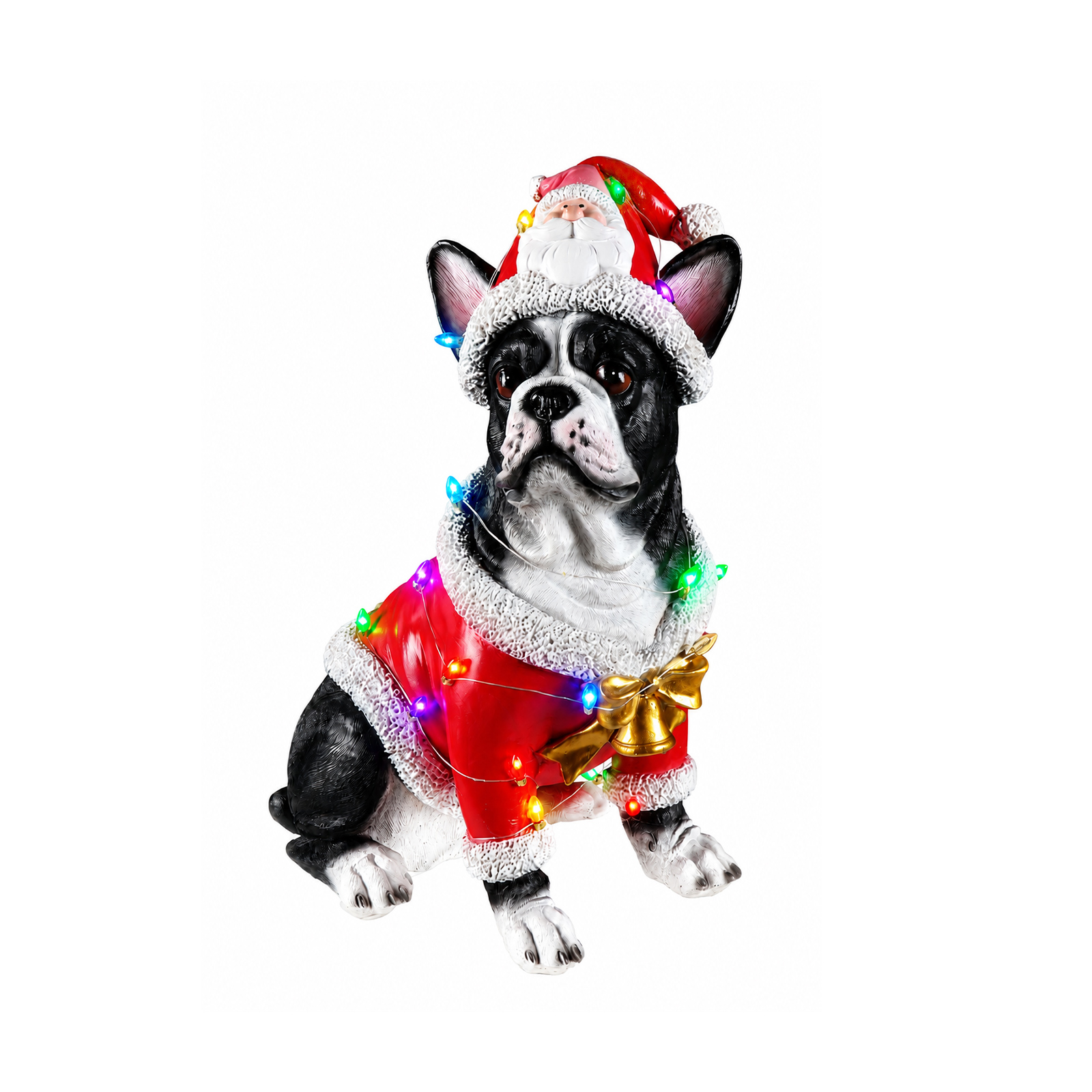 Christmas French Bulldog Statue, Holiday Dog Figurine in Santa Outfit
