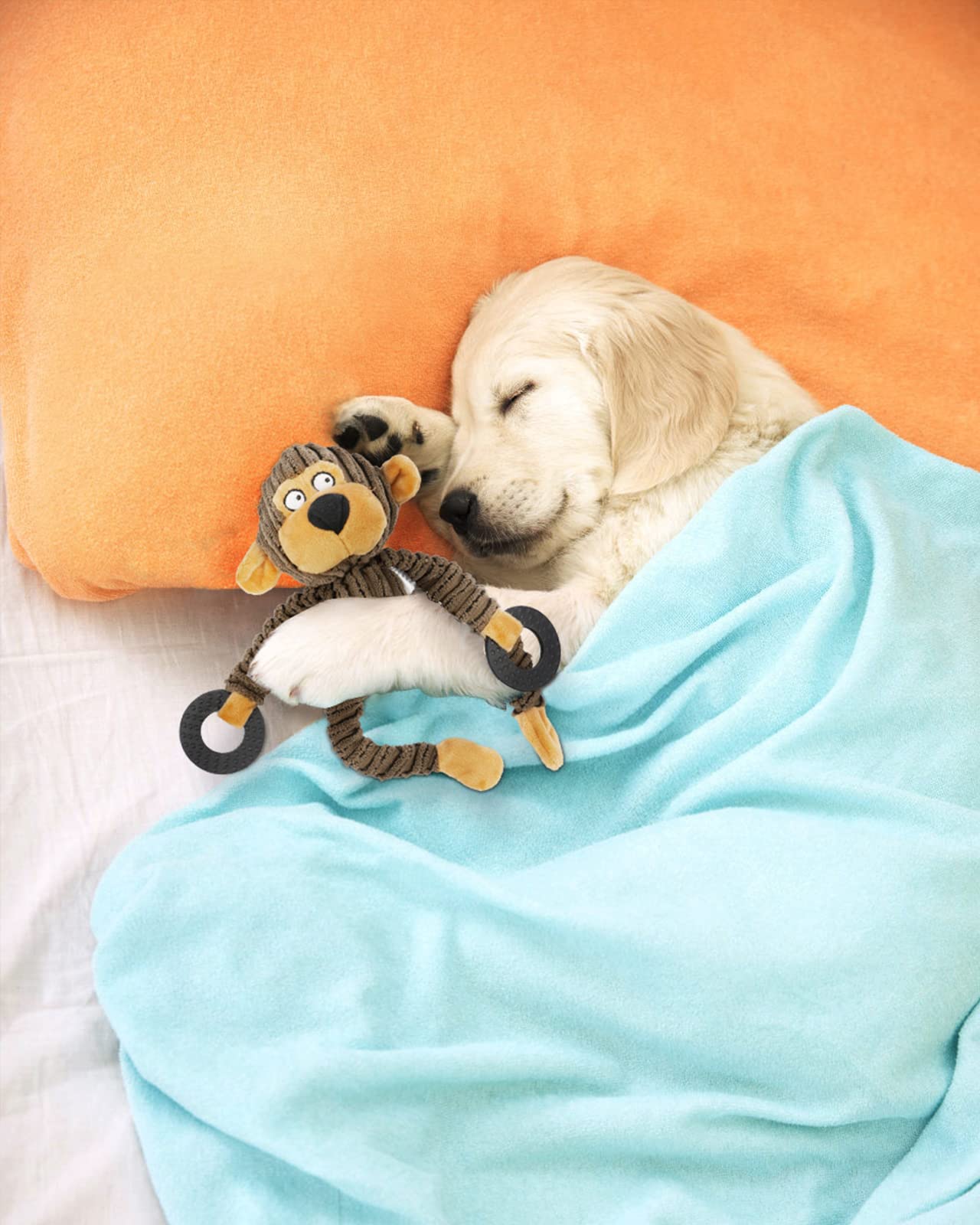 Squeaky Plush Monkey Dog Toy with Teething Rings image 9