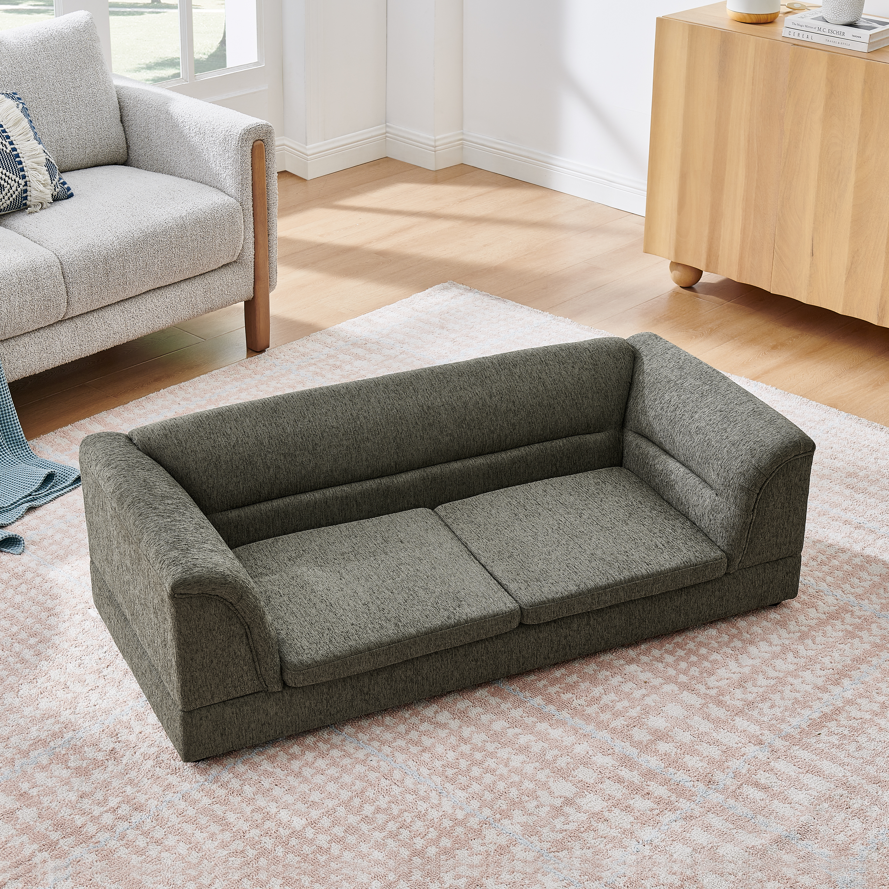 Oversized Pet Sofa, Curved Armrest Rectangular Dog Sofa, Linen Fabric Comfort Pet Couch for Large & Oversized Dogs-Dark Gray image 14