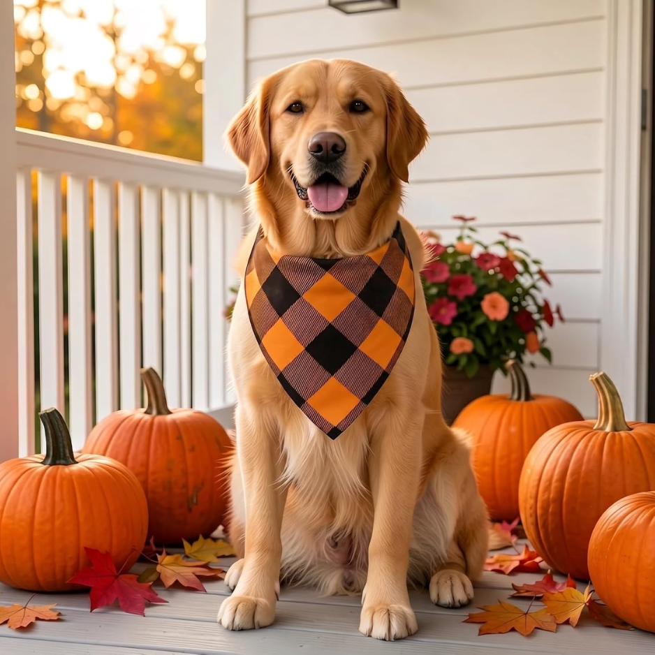 Dog Bandanas 2PCS Halloween Pumpkin Spider Web Large Dogs image 2