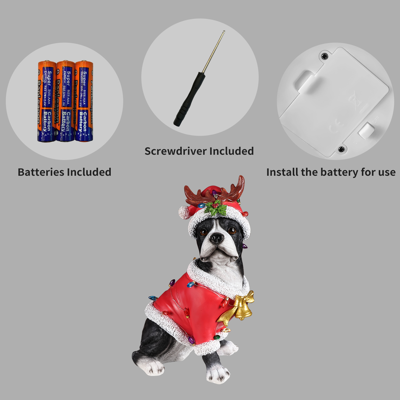 Christmas Boston Terrier Statue, Holiday Dog Figurine in Santa Outfit image 16