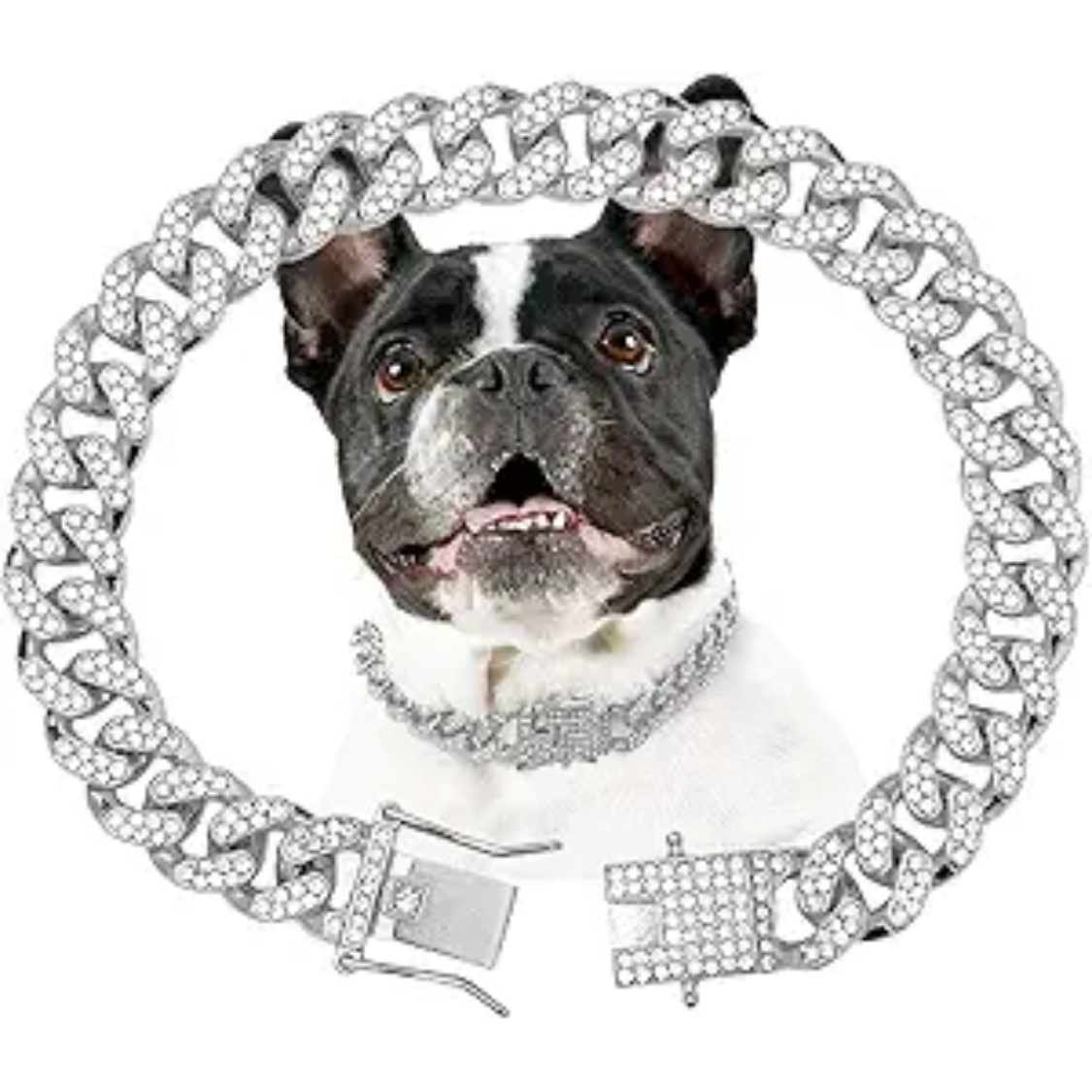 Dog Chain Collar Silver Dog Necklace Diamond Cuban Link Dog Collar 13mm Wide Metal Pet Cat Dog Chain Crystal Collar Jewelry Accessories For Large Medium image 2