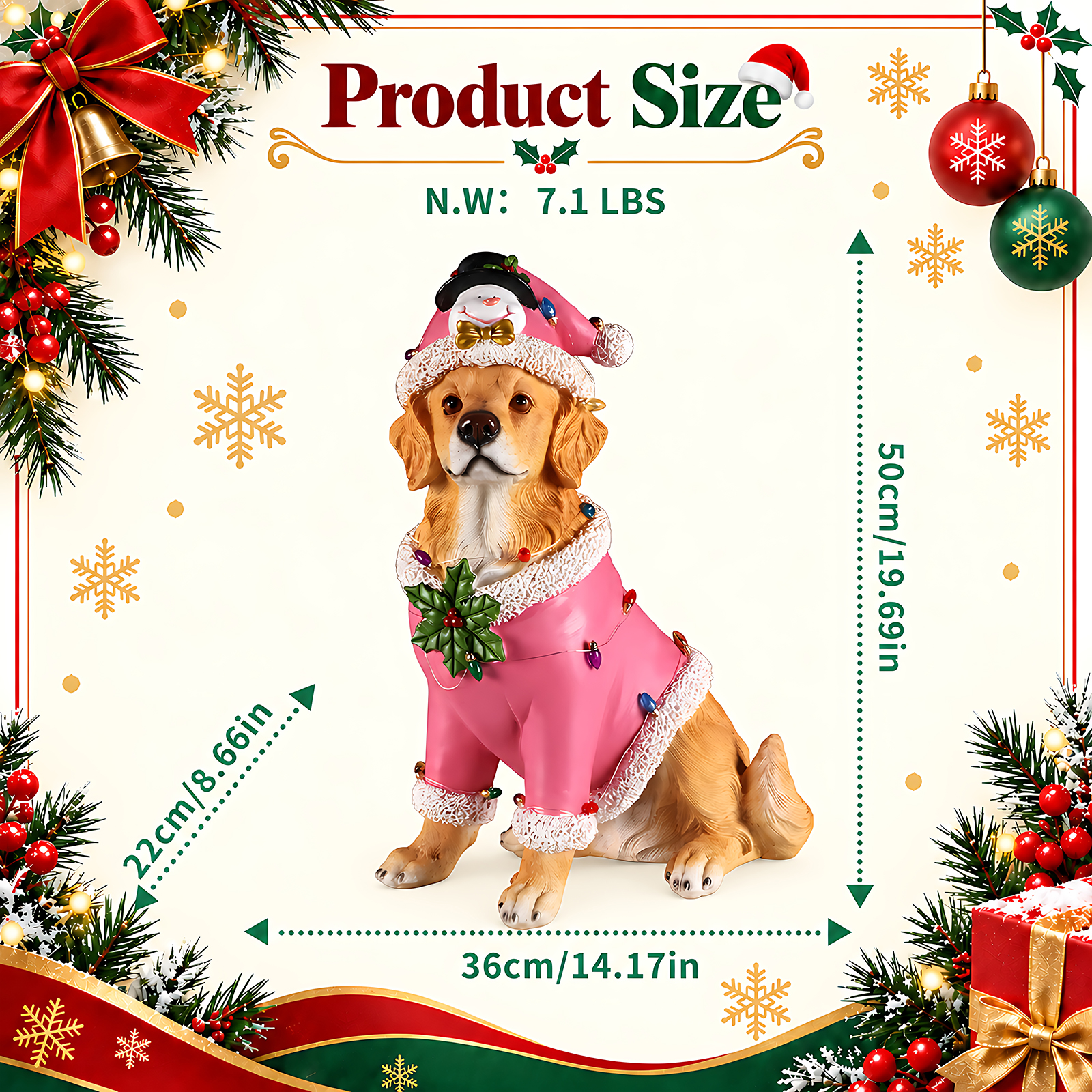Christmas Golden Retriever Statue, Holiday Dog Figurine in Pink Santa Outfit image 11