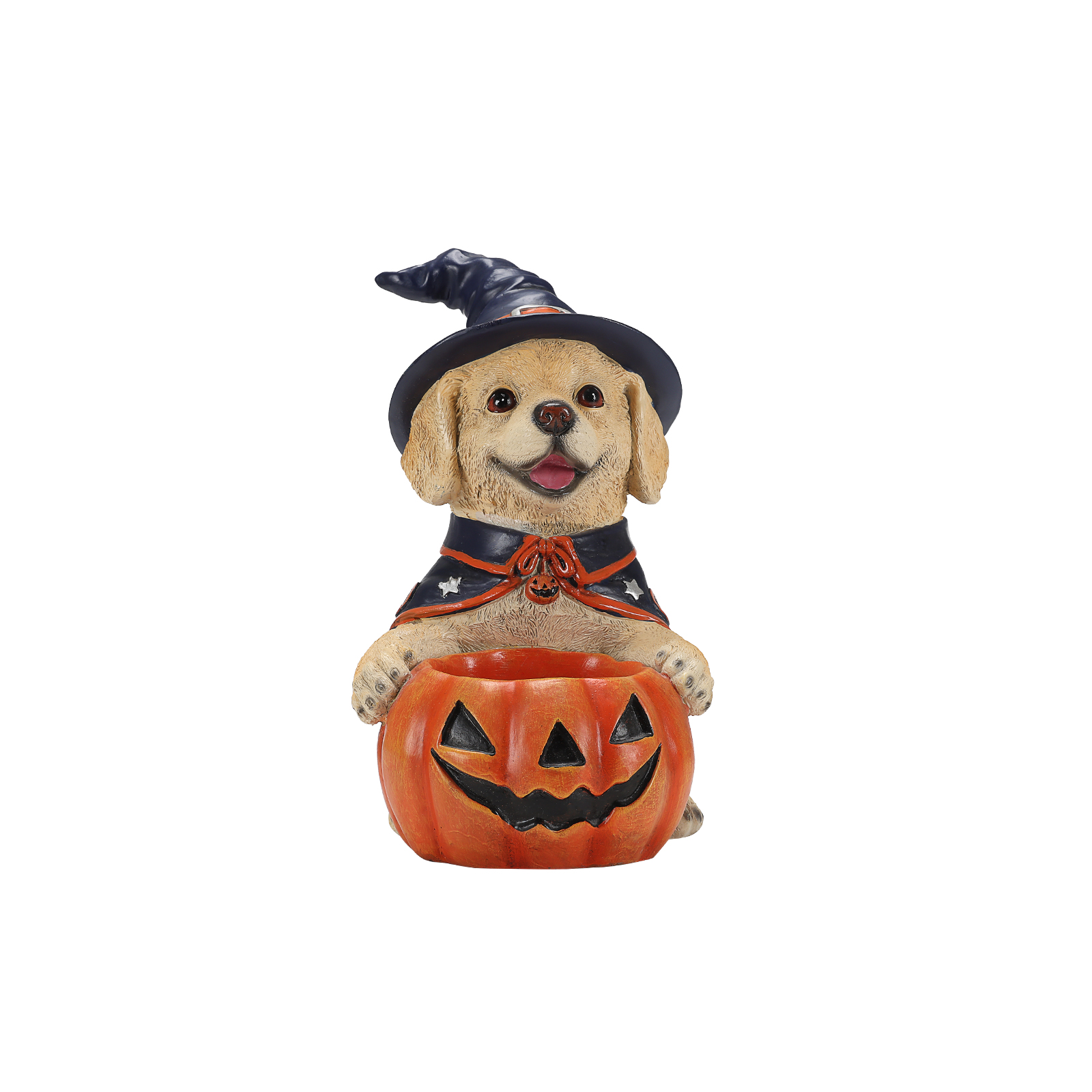 Halloween Labrador Retriever Witch Puppy Figurine, Cute Dog Holding Pumpkin Candy Bowl Decoration image 7