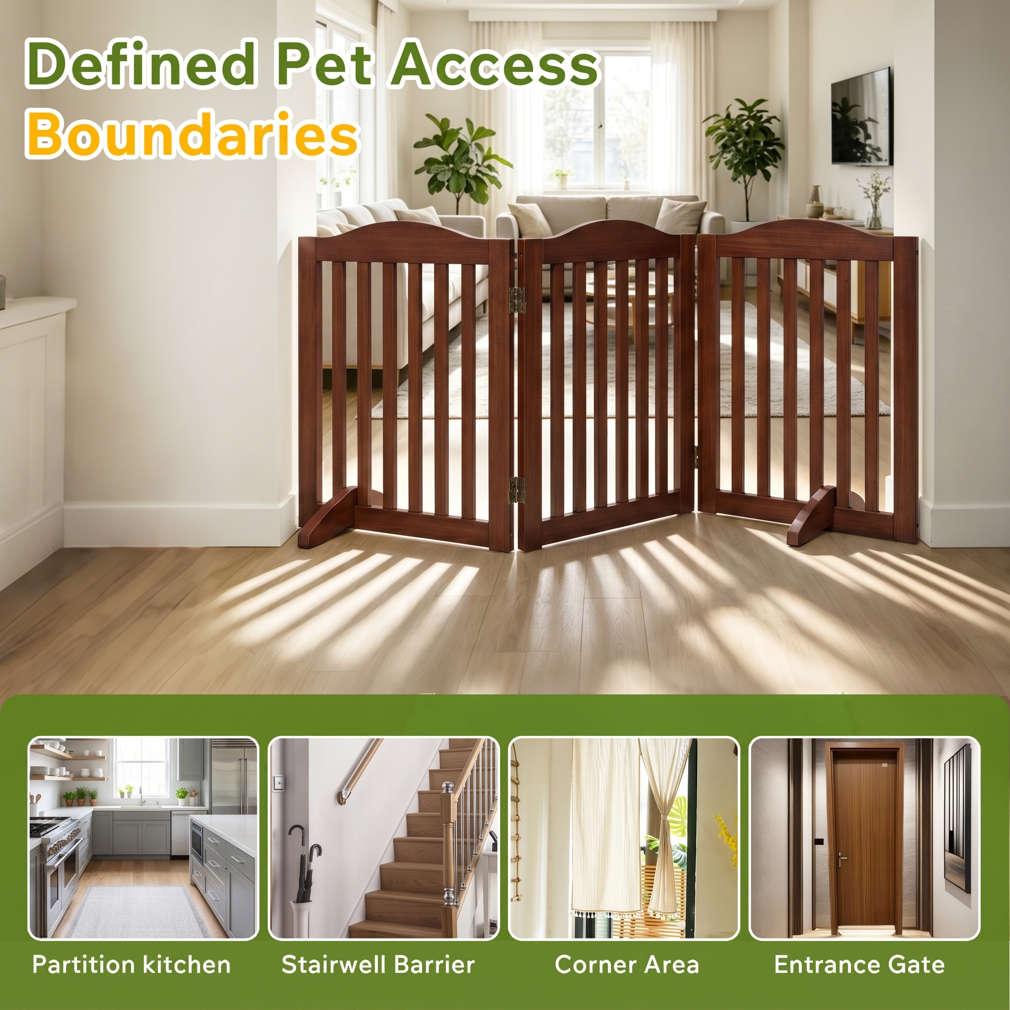 Wooden Freestanding Foldable Pet Gate for Dogs, 24 inch 3 Panels Step Over Fence, Dog Gate for The House, Doorway, image 3