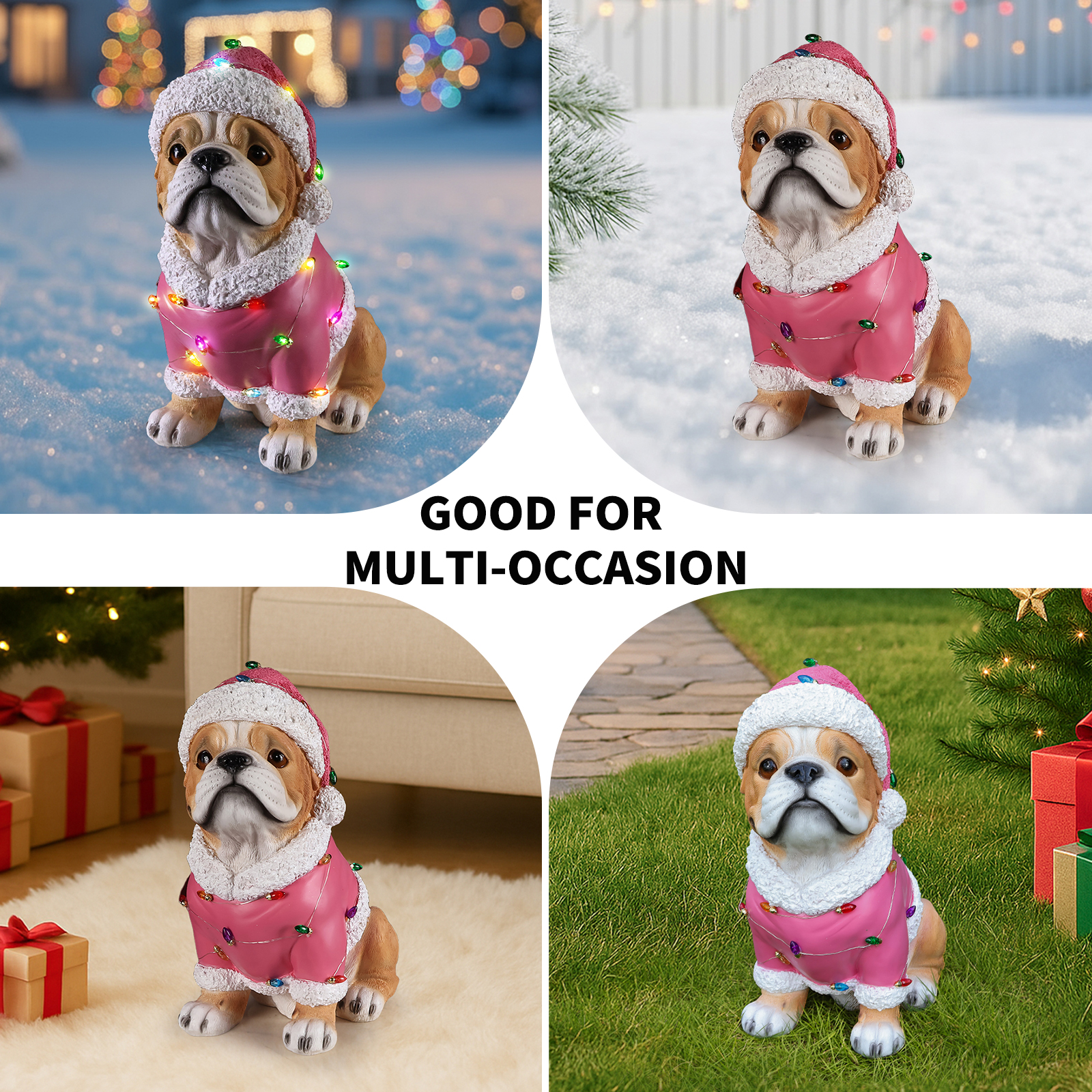 Christmas Pug Statue, Holiday Dog Figurine in Pink Santa Outfit image 11
