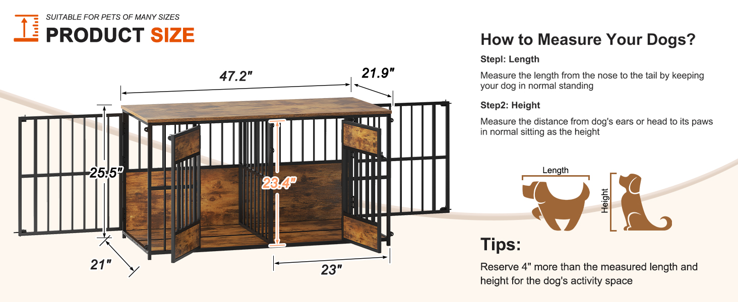 Wooden Dog Crate Furniture, Large Dog Kennel with Storage Top, Indoor Pet Cage