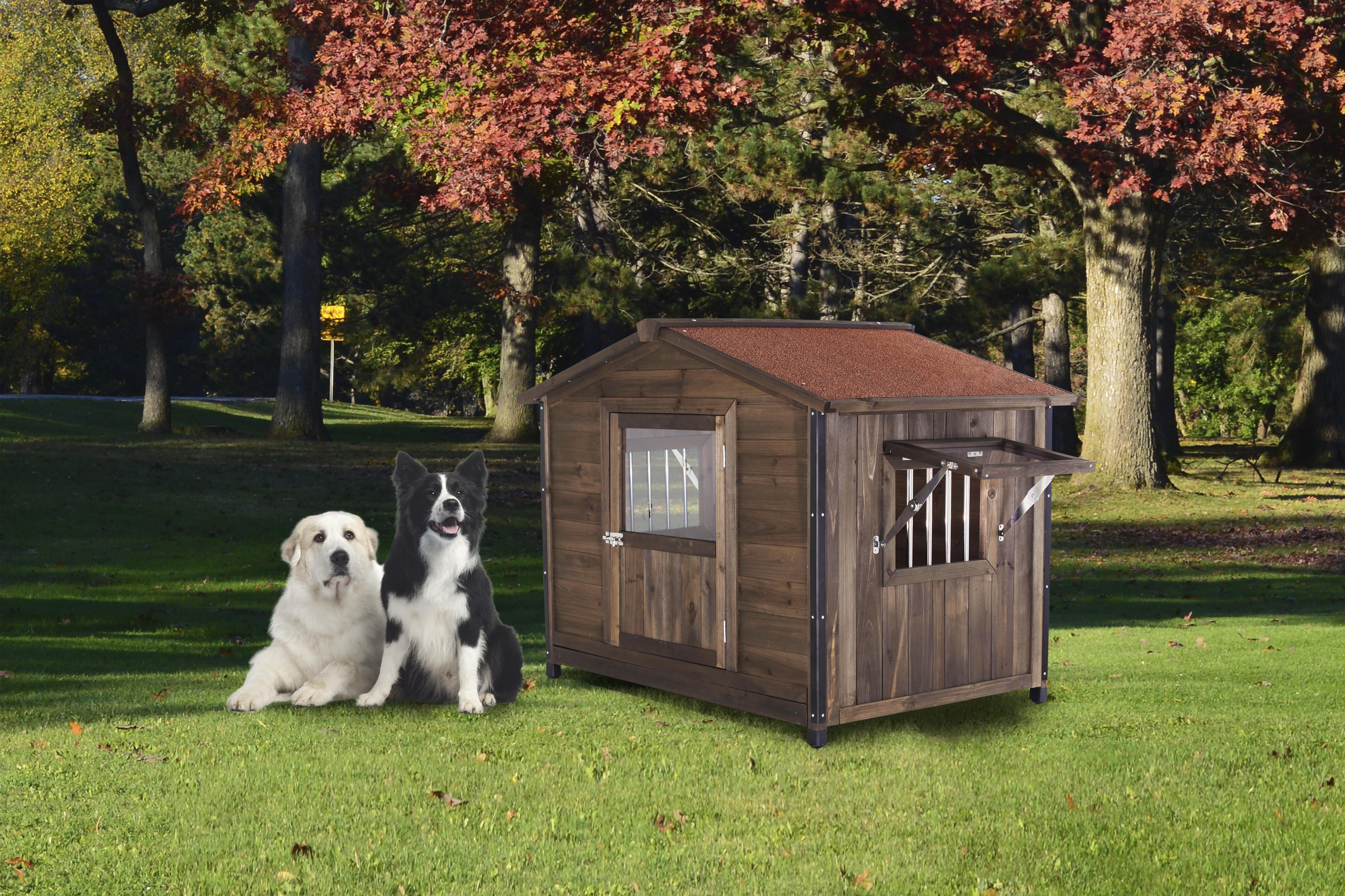 Unique All-Around Iron Frame,Outdoor Large Wooden Cabin House Style Wooden Dog Kennel image 8