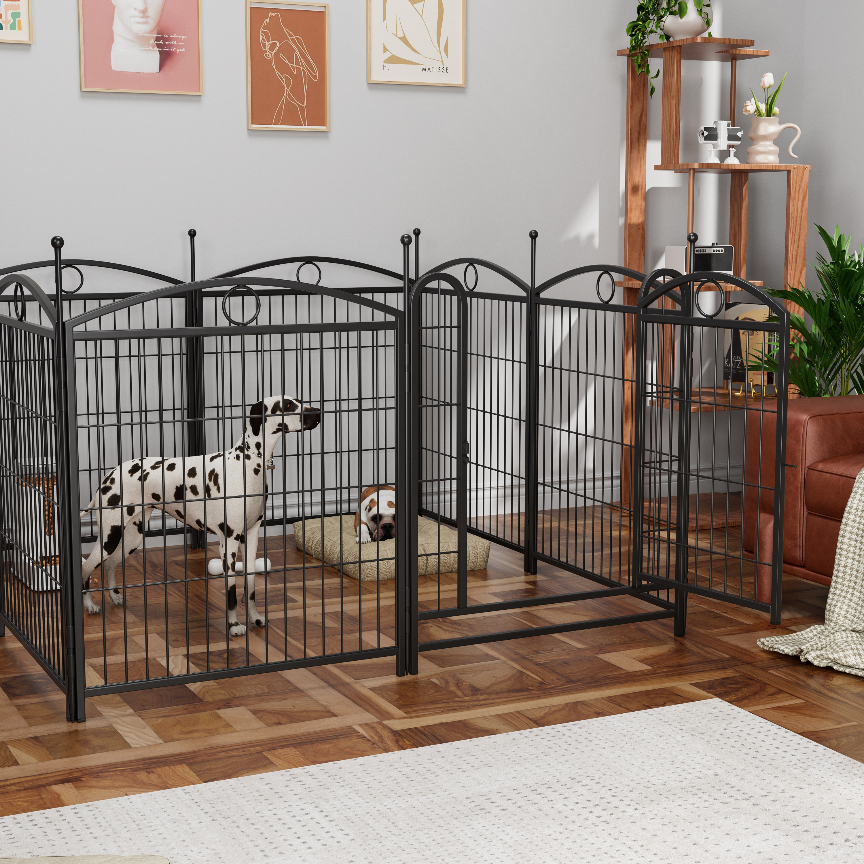 Dog Playpen Indoor 32 inch 8 Panels Metal Dog Pen Pet Dog Fence Outdoor Exercise Pen with Doors, Heavy Duty Dog Fence Puppy Pen for Large Medium Small Dogs Indoor Outdoor Foldable Pet Exercise Pen image 4