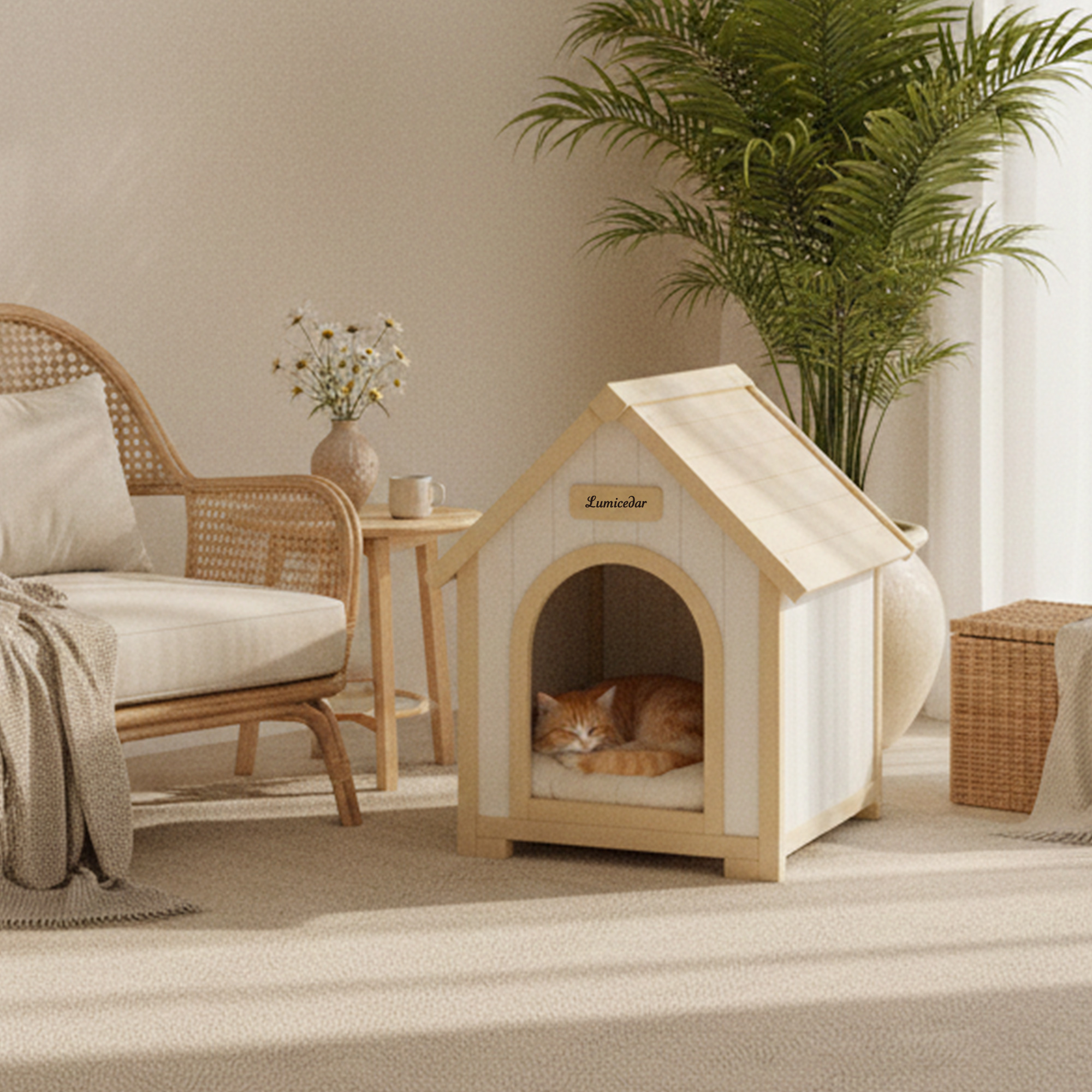 Modern Indoor Wooden Dog House with EVA Cushion – Solid Cedar Pet House for Small Dogs & Cats image 19