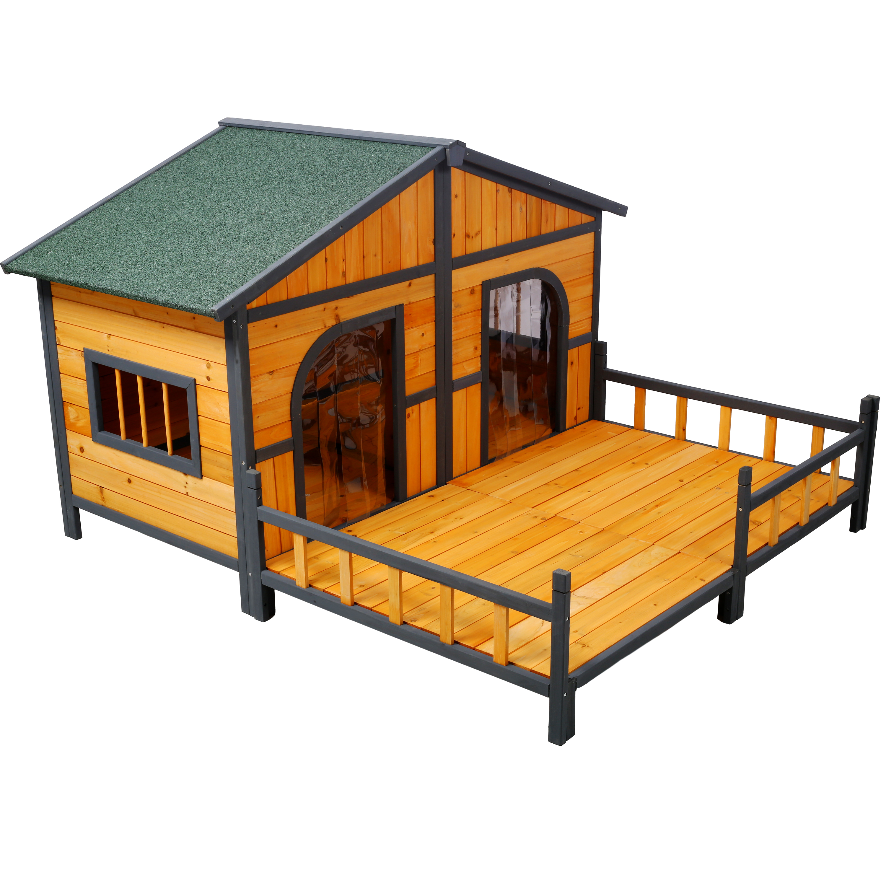 Wooden Large Dog House Outdoor Double XL Dog Kennel with Elevated Floor and Porch, Weatherproof Puppy Shelter for Small and Medium Breed Dogs, Natural image 17