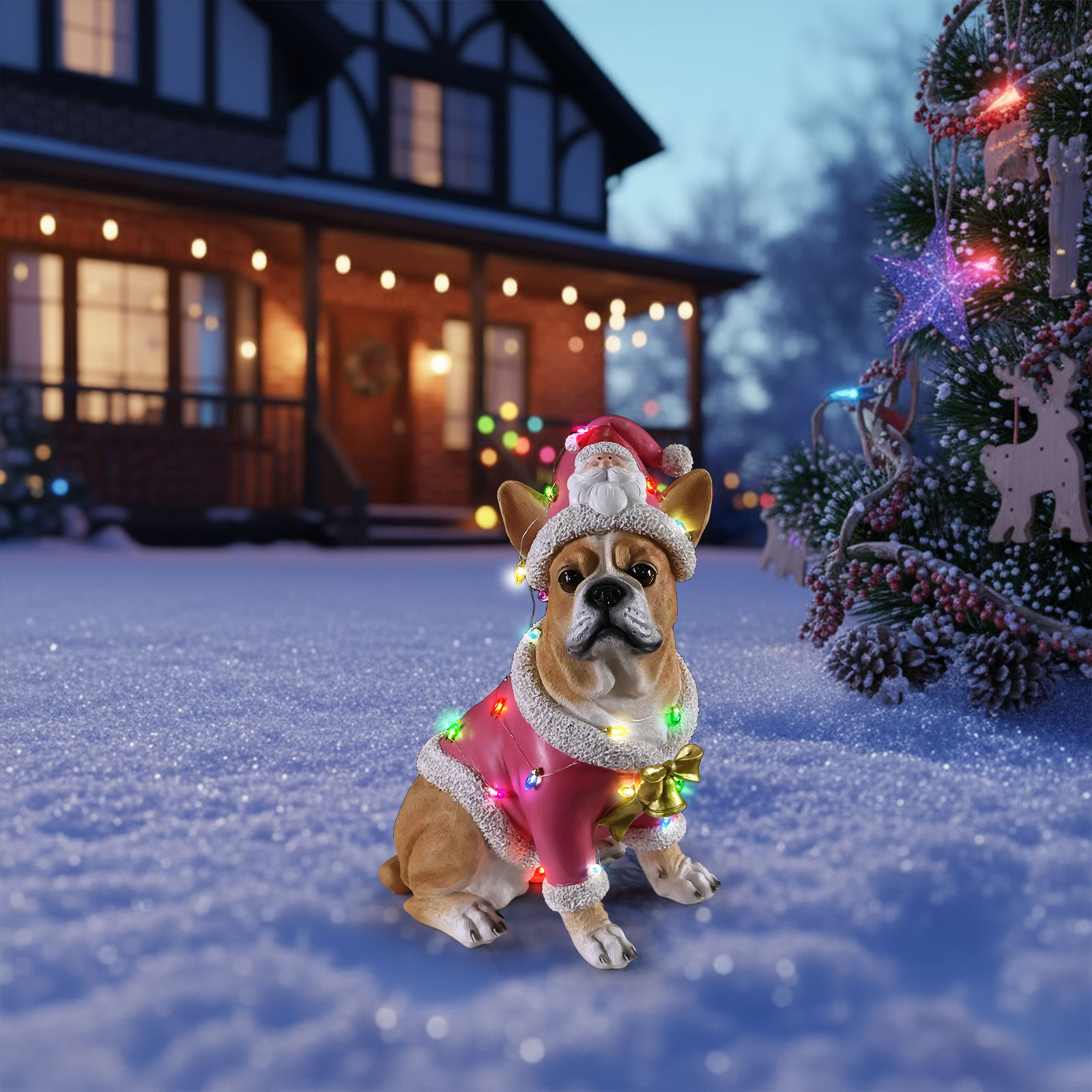 Christmas French Bulldog Statue,Holiday Dog Figurine in Pink Santa Outfit image 27