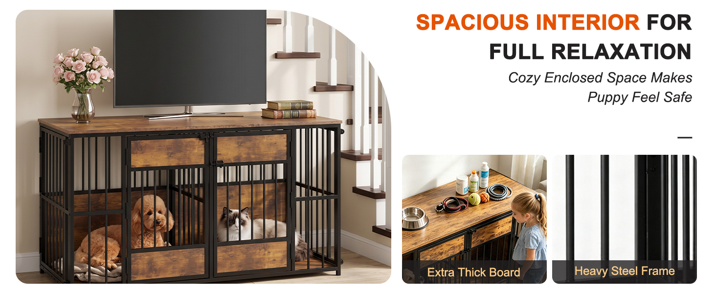 Wooden Dog Crate Furniture, Large Dog Kennel with Storage Top, Indoor Pet Cage image 10