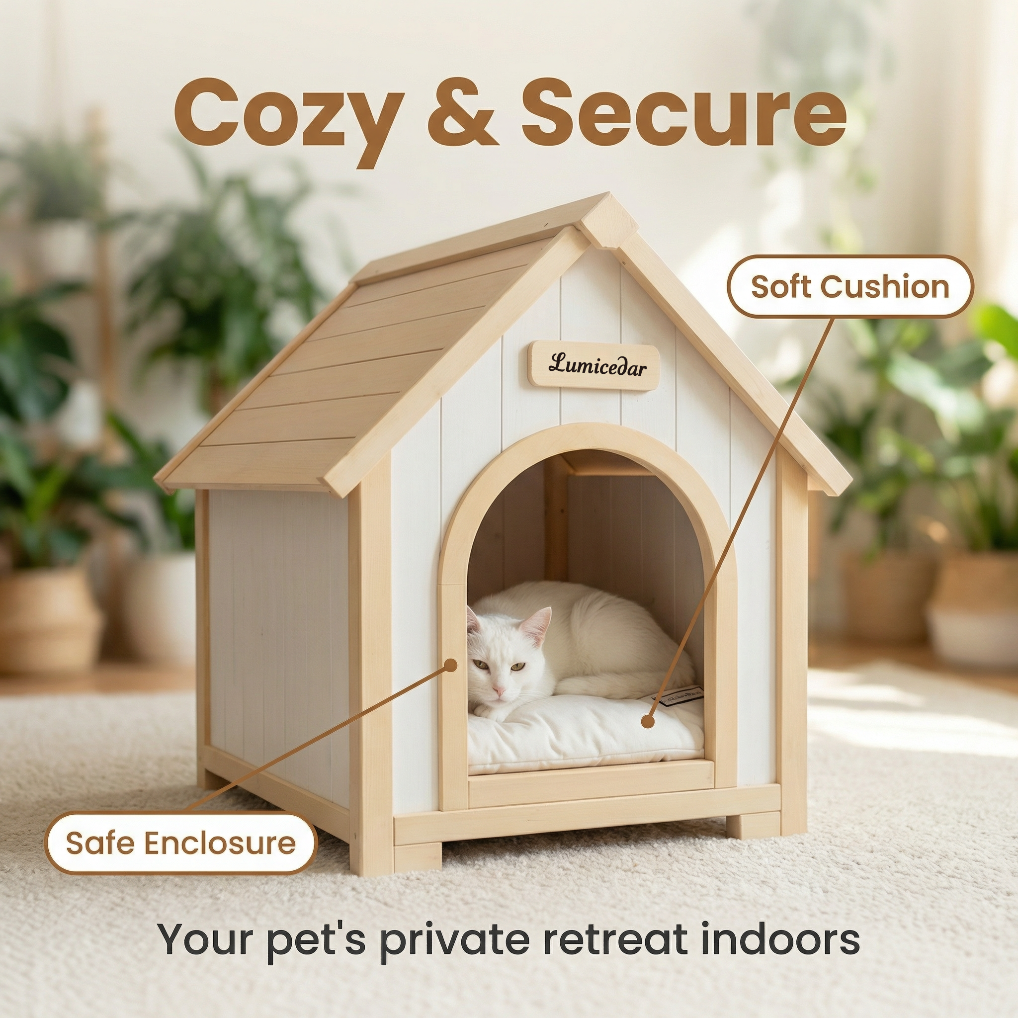 Modern Indoor Wooden Dog House with EVA Cushion – Solid Cedar Pet House for Small Dogs & Cats image 14