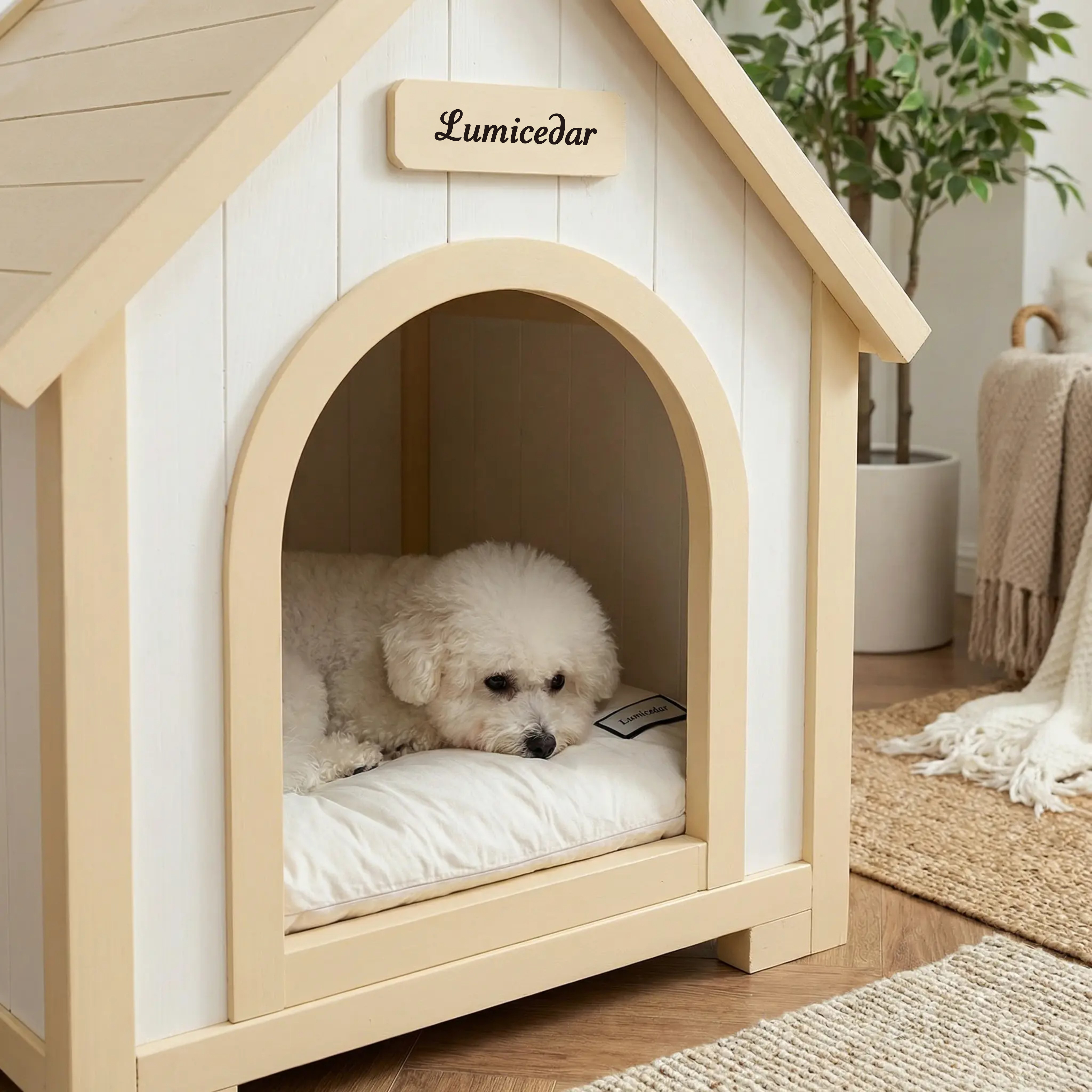 Modern Indoor Wooden Dog House with EVA Cushion – Solid Cedar Pet House for Small Dogs & Cats image 22