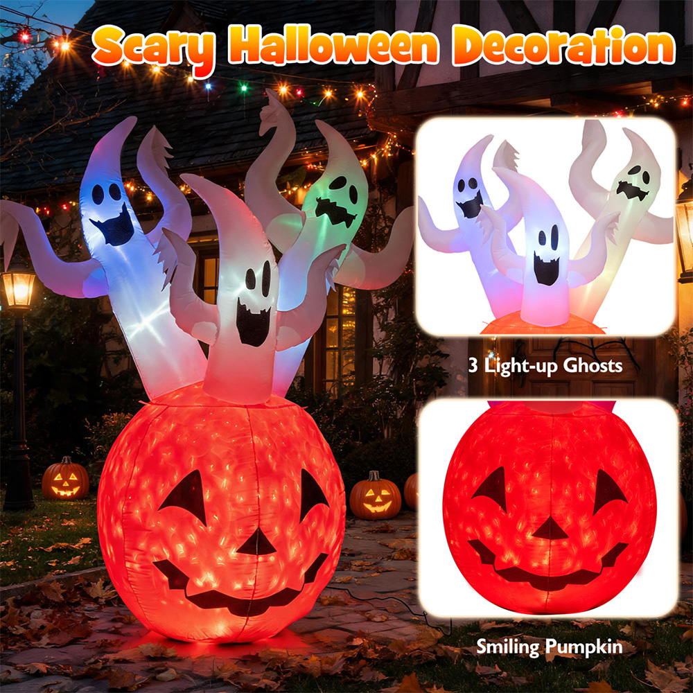 6 FT Inflatable Ghost Pumpkin with Lights image 8