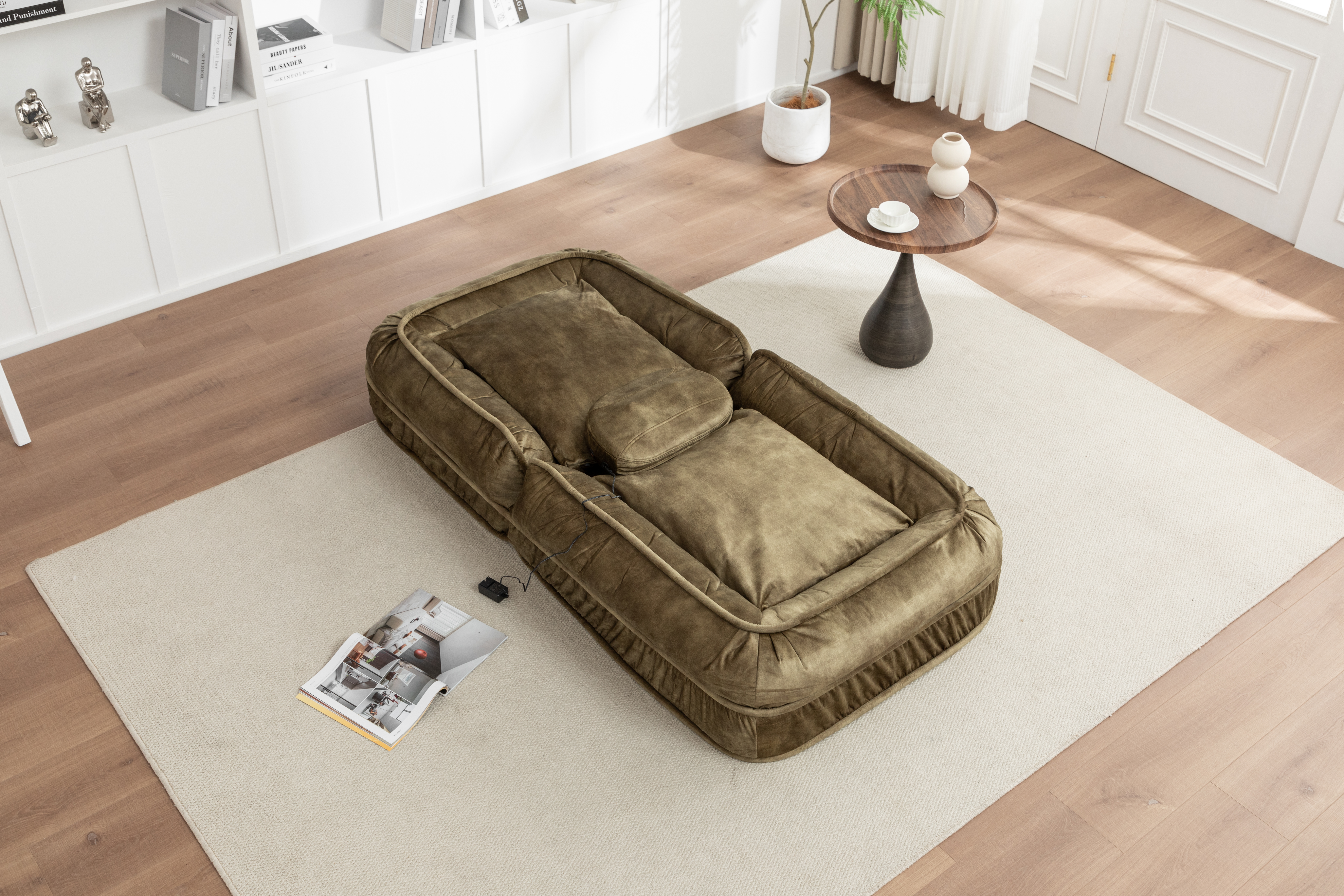 Upholstered Human Dog Bed for Adult & Pets,with 5 Adjustable Position &Massage Pillow, Bean Bag floor sofa with 2 Soft Pillows image 4