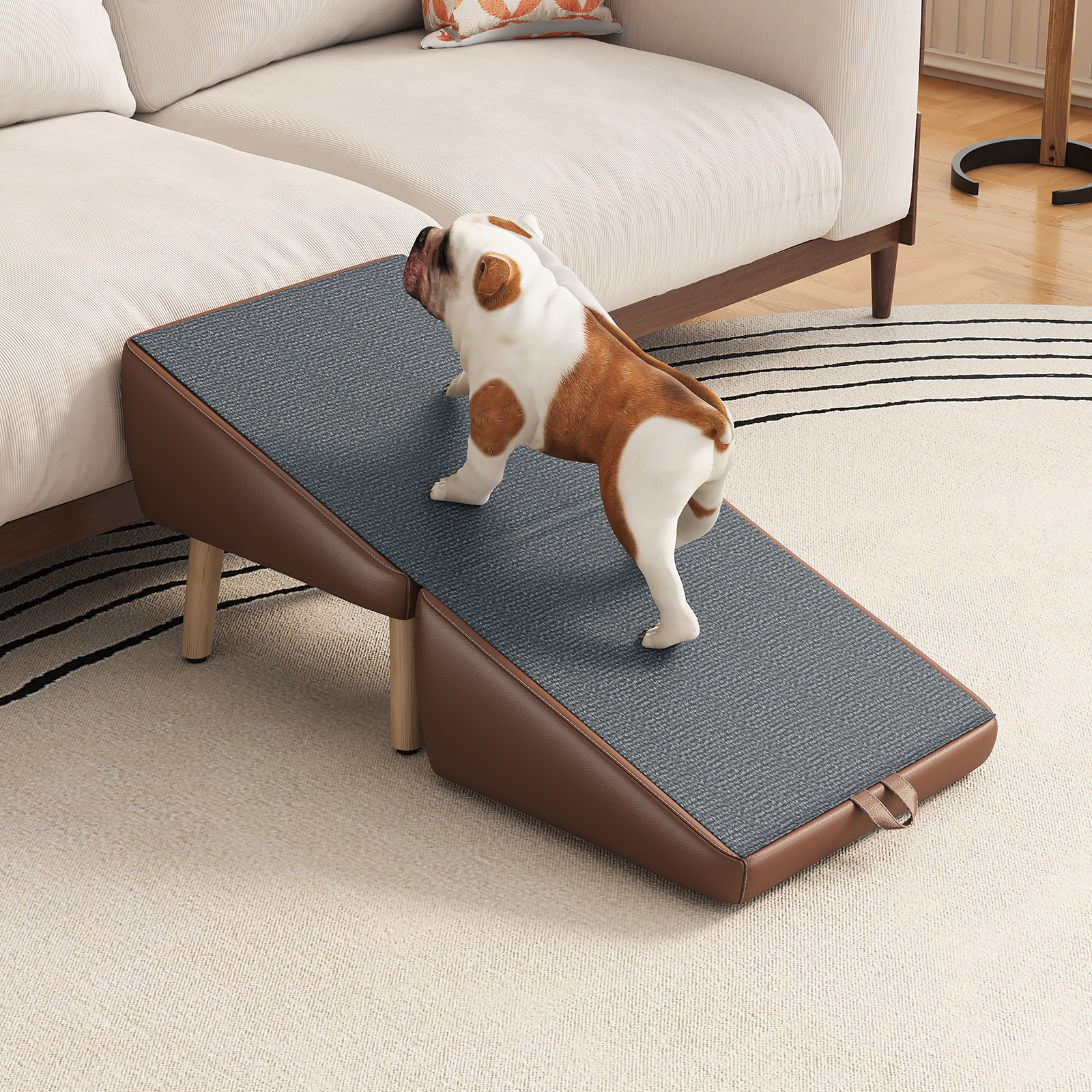 (UPGRADED) Dog Stairs for Small Dogs and Cats, Dog Ramp for Couch and Bed, Foldable 2-in-1 Wooden Pet Steps for Puppy, Split Ottoman Design (BROWN) image 19