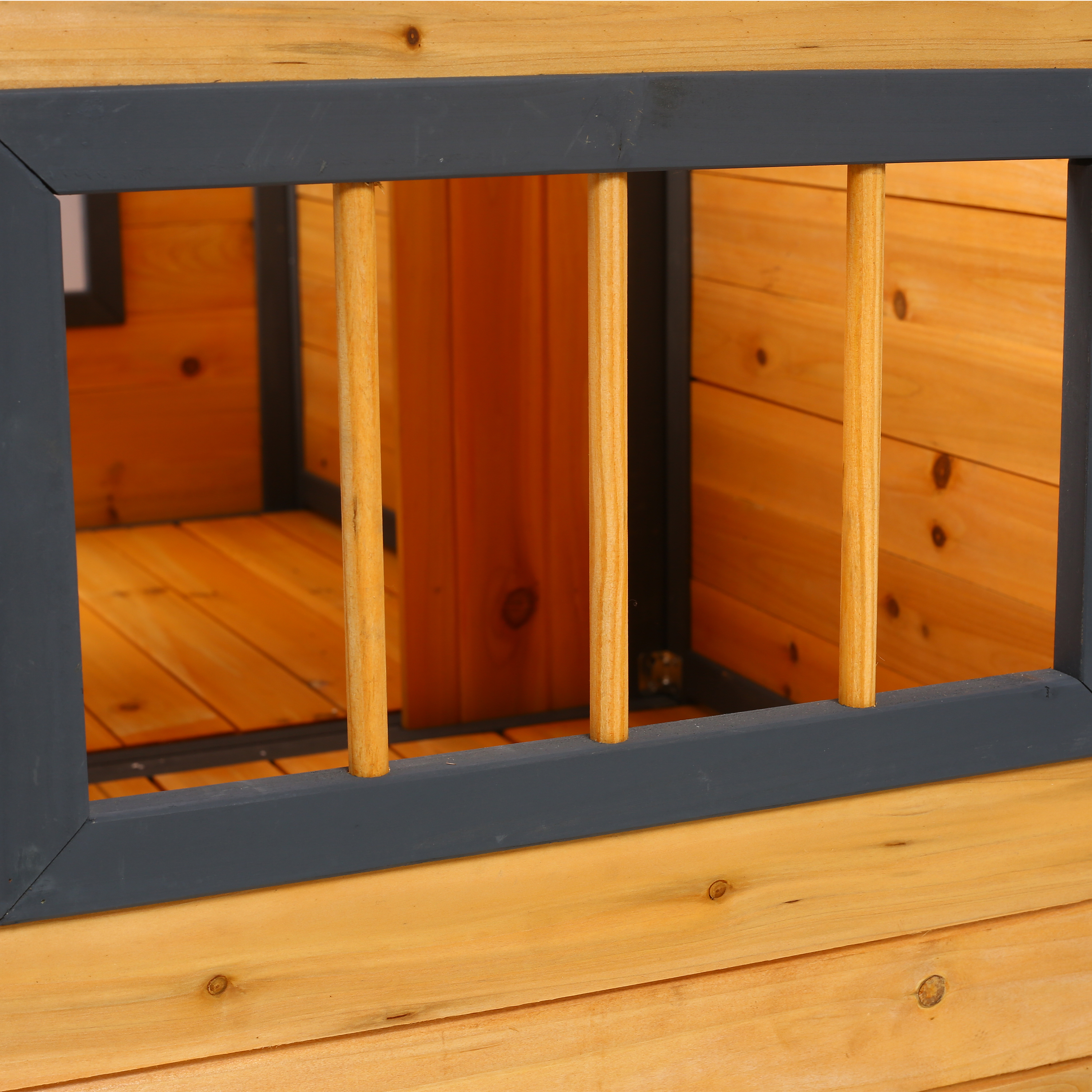 Wooden Large Dog House Outdoor Double XL Dog Kennel with Elevated Floor and Porch, Weatherproof Puppy Shelter for Small and Medium Breed Dogs, Natural image 3
