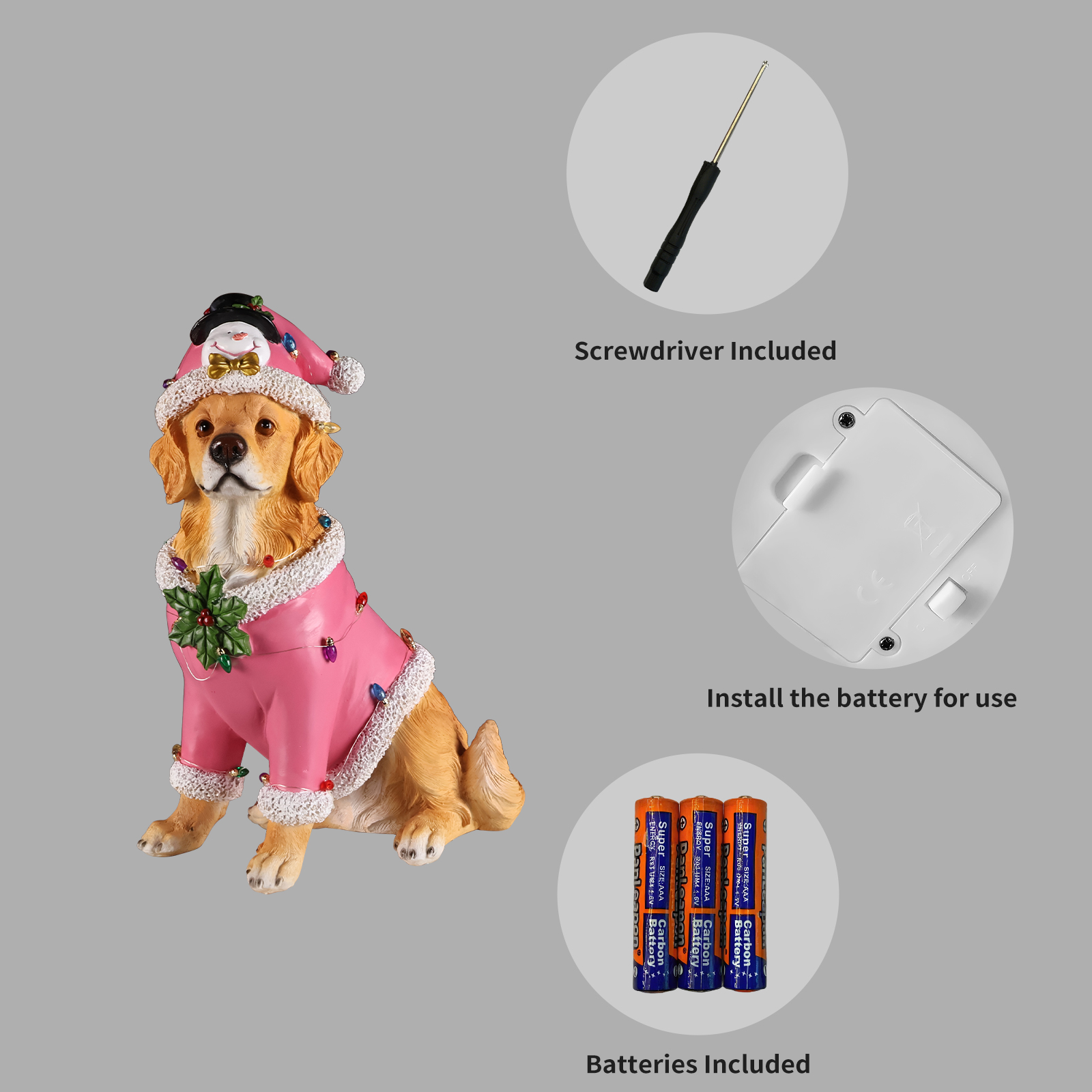Christmas Golden Retriever Statue, Holiday Dog Figurine in Pink Santa Outfit image 7