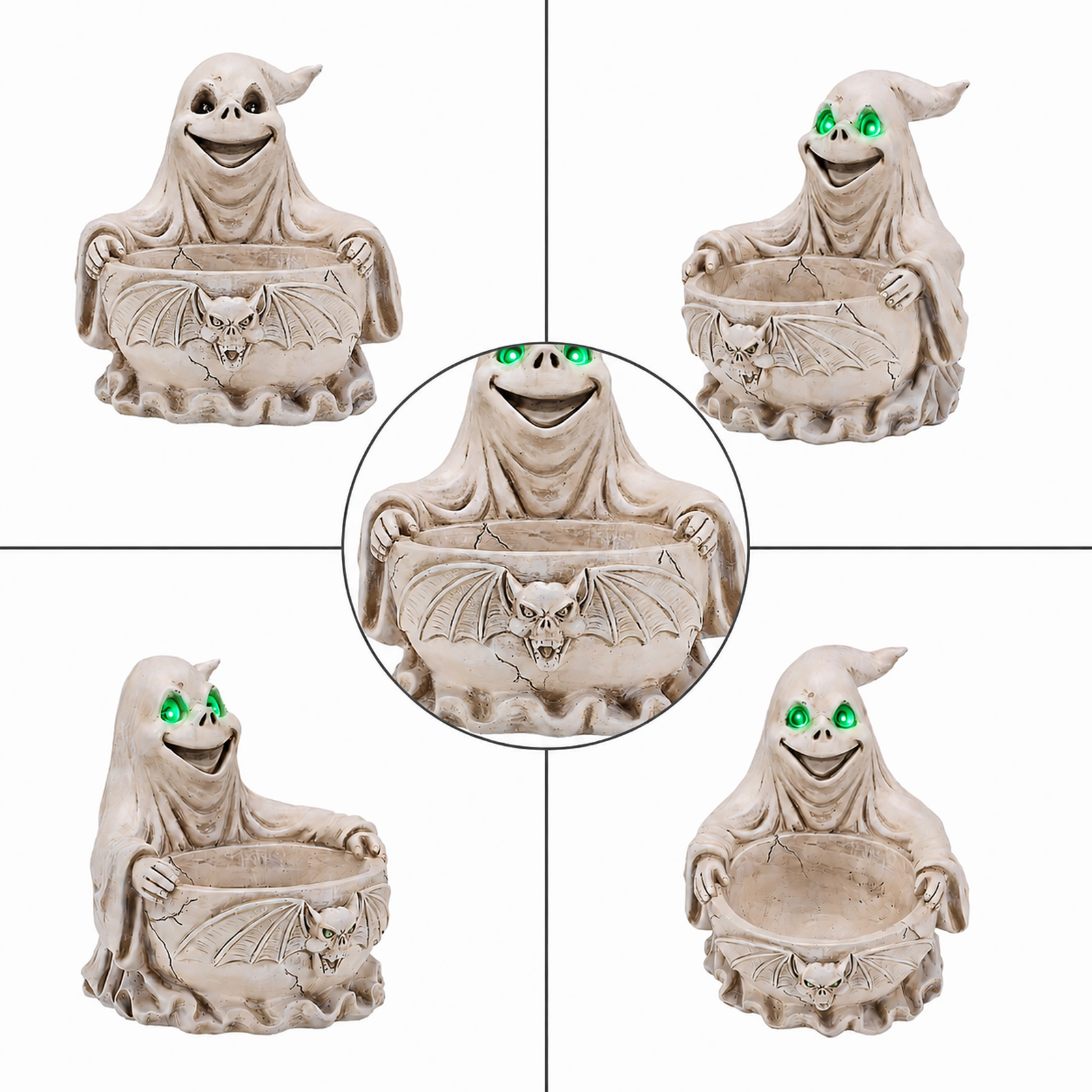 Halloween Ghost Storage Bowl Figurine, Spooky Candy Dish with LED Light for Halloween Party image 18