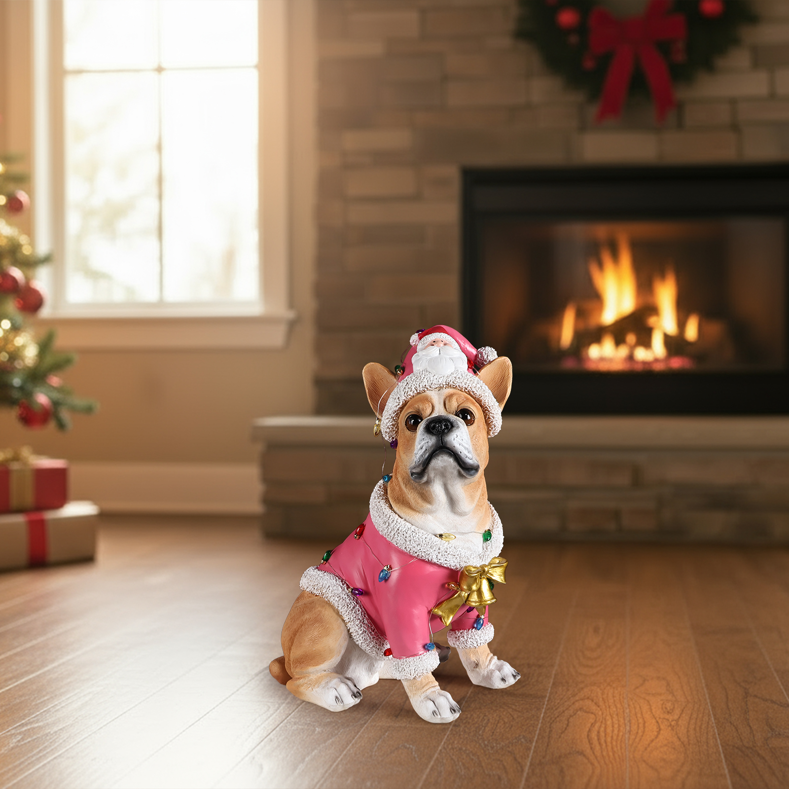 Christmas French Bulldog Statue,Holiday Dog Figurine in Pink Santa Outfit image 20