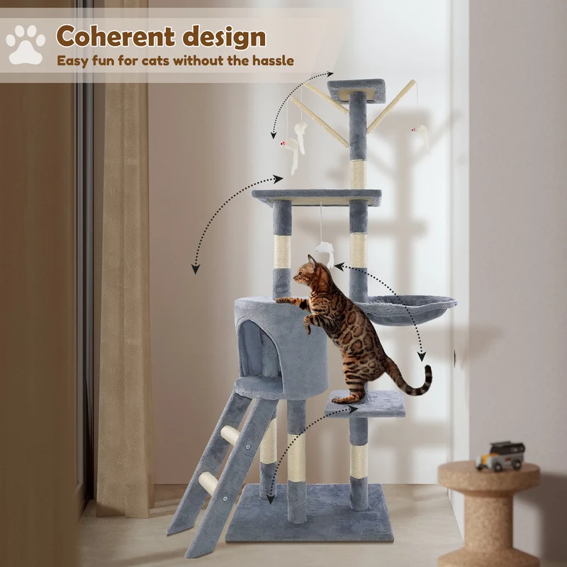 Multilevel Cat Tree Tower with Condos and Ladder image 7